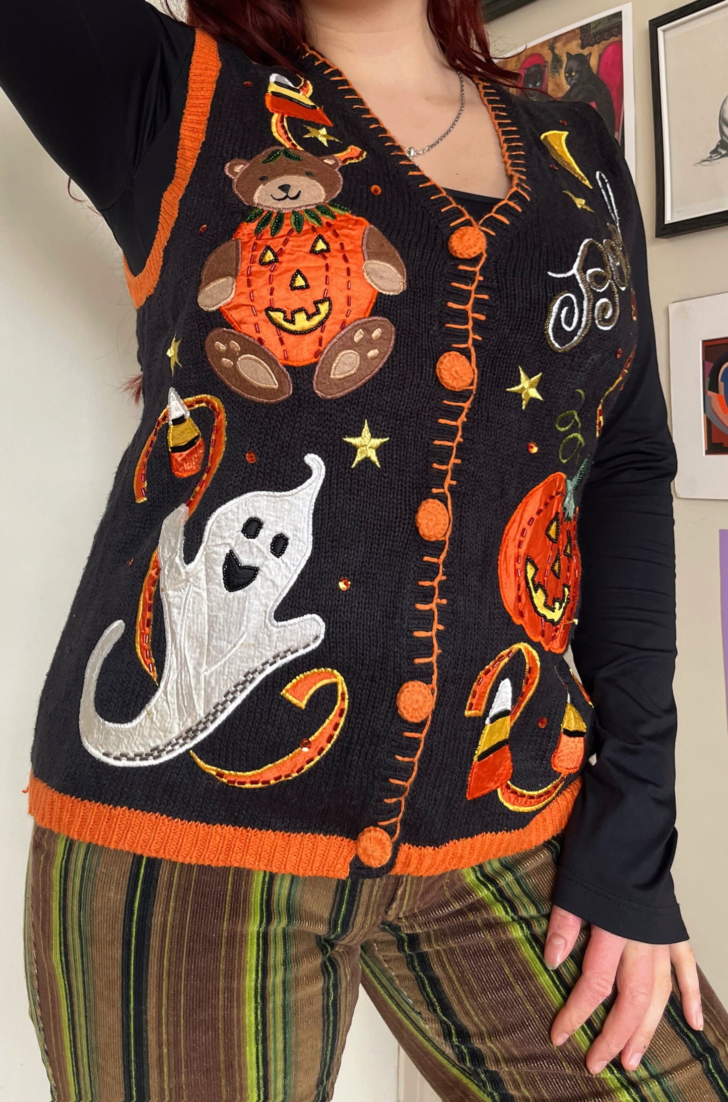 Hocus Pocus 1990s Halloween Sweater Vest M