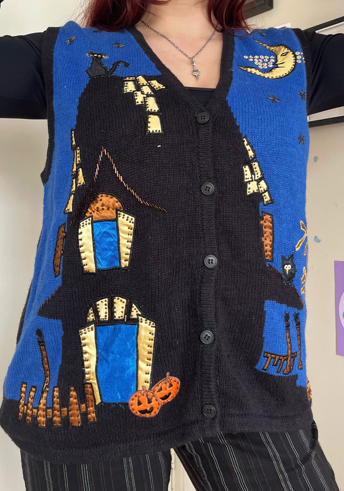 Haunted Mansion 1990s Halloween Sweater Vest L/XL