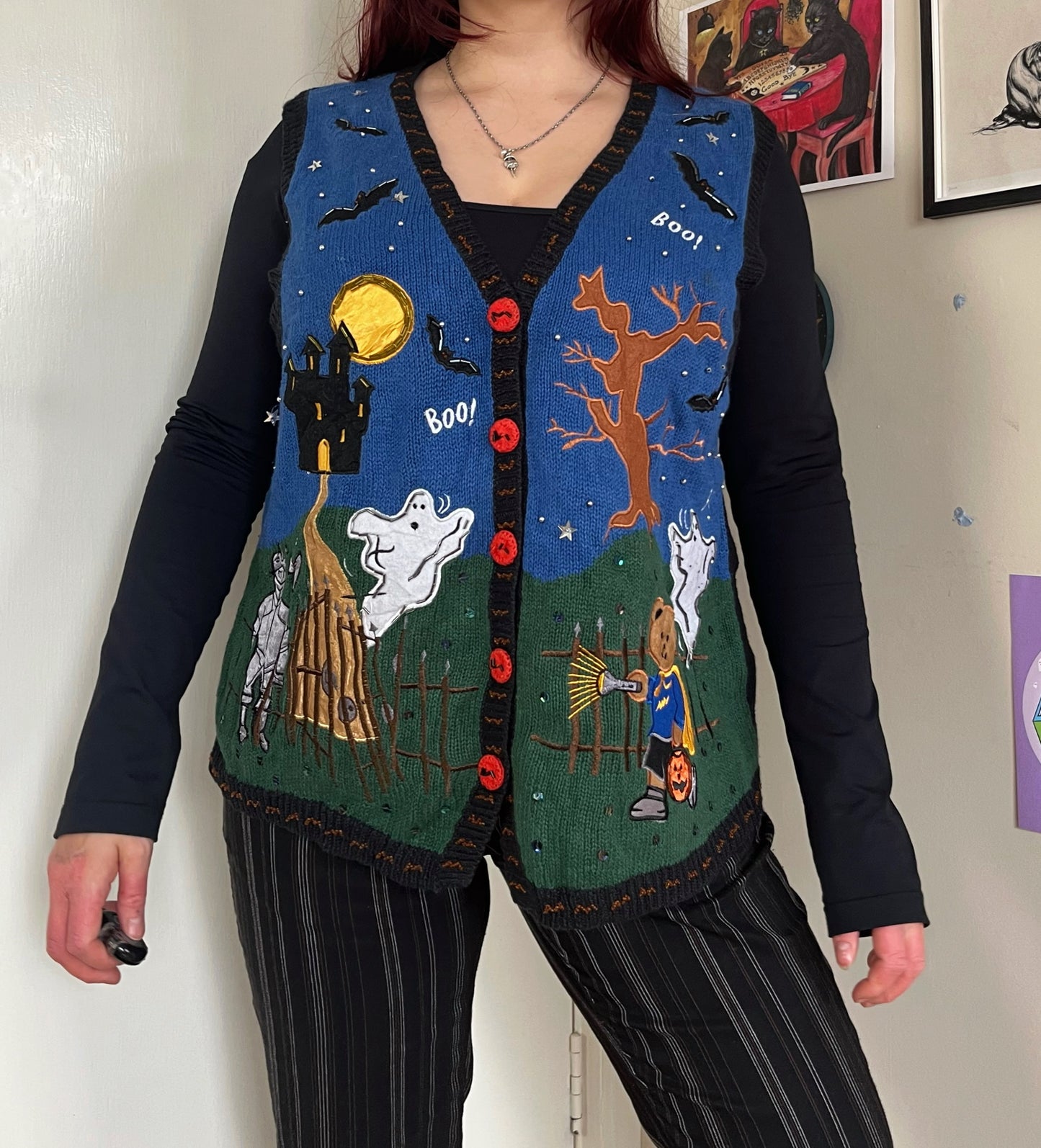 All Hallows 1990s Halloween Sweater Vest XL