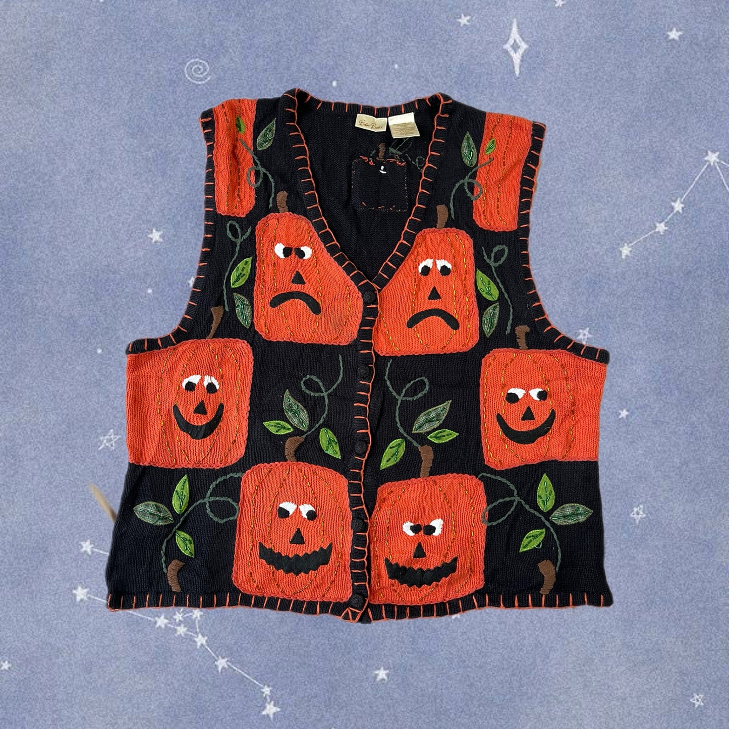 Jack O' Lantern 1990s Halloween Sweater Vest XL