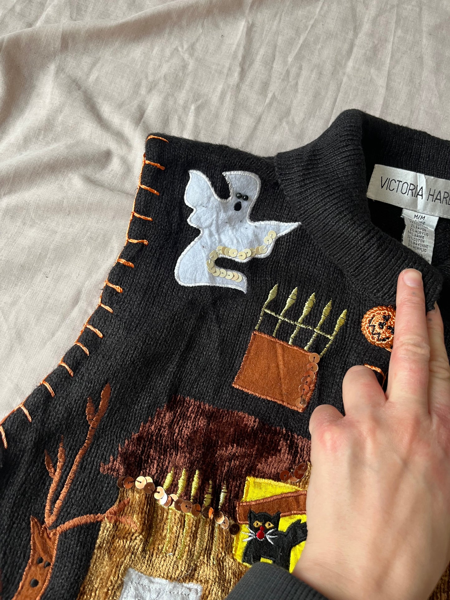 Haunted House 1990s Halloween Sweater Vest S-M