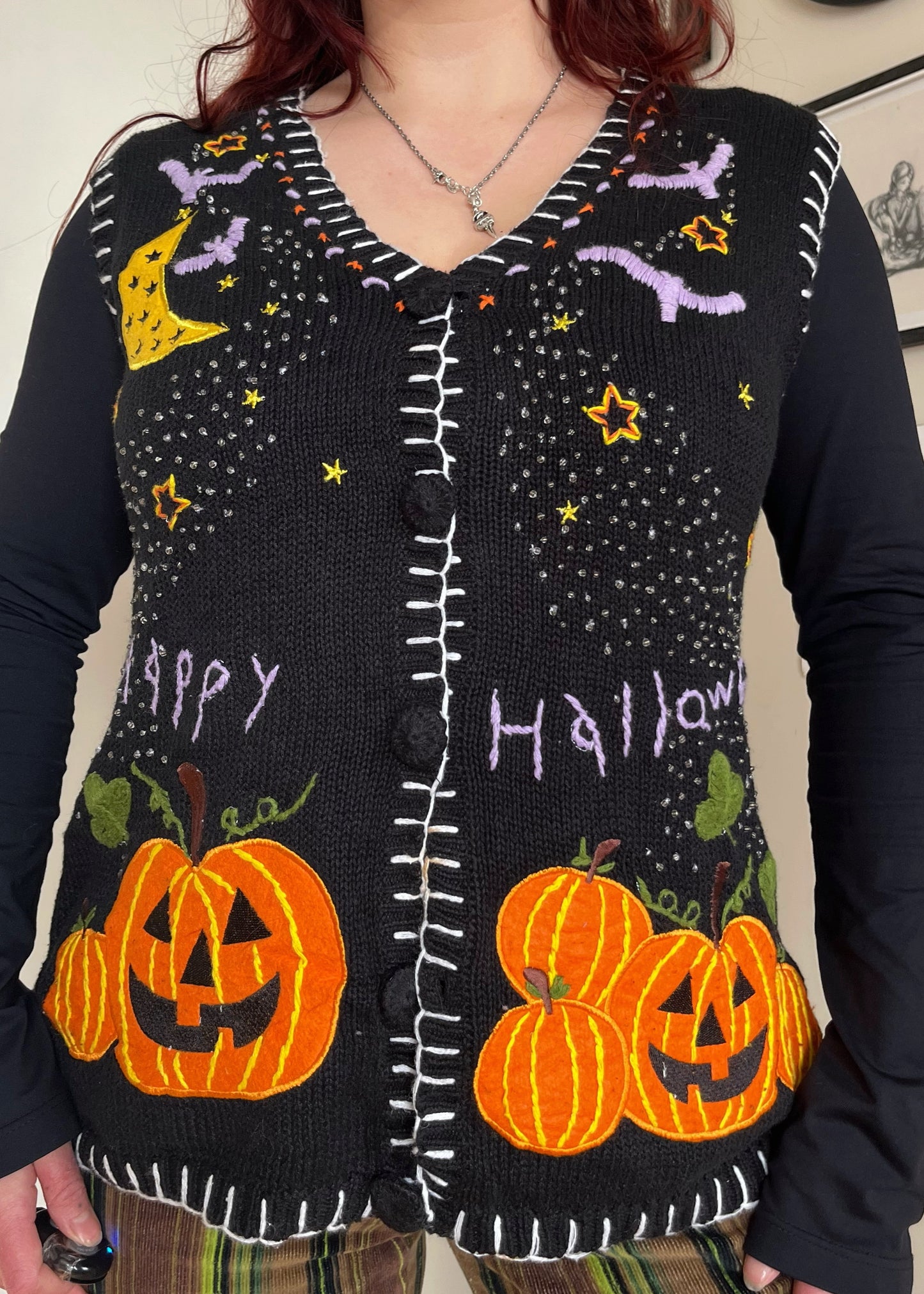 Spellbound 1990s Halloween Sweater Vest L