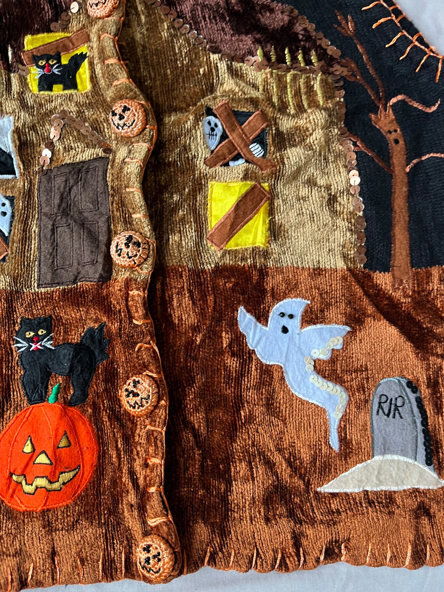 Haunted House 1990s Halloween Sweater Vest S-M