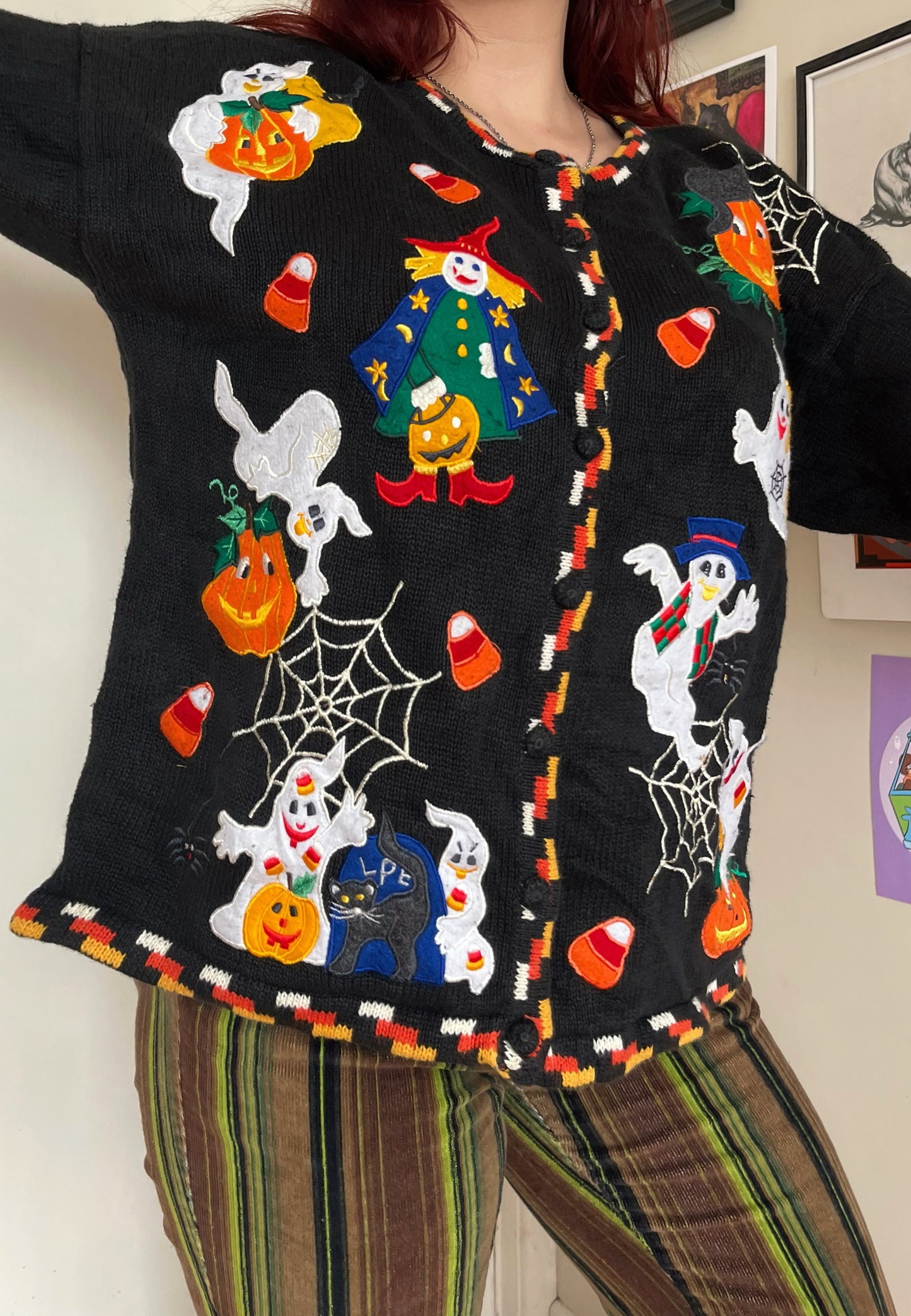 Halloween Hauntings 1990s Halloween Cardigan L