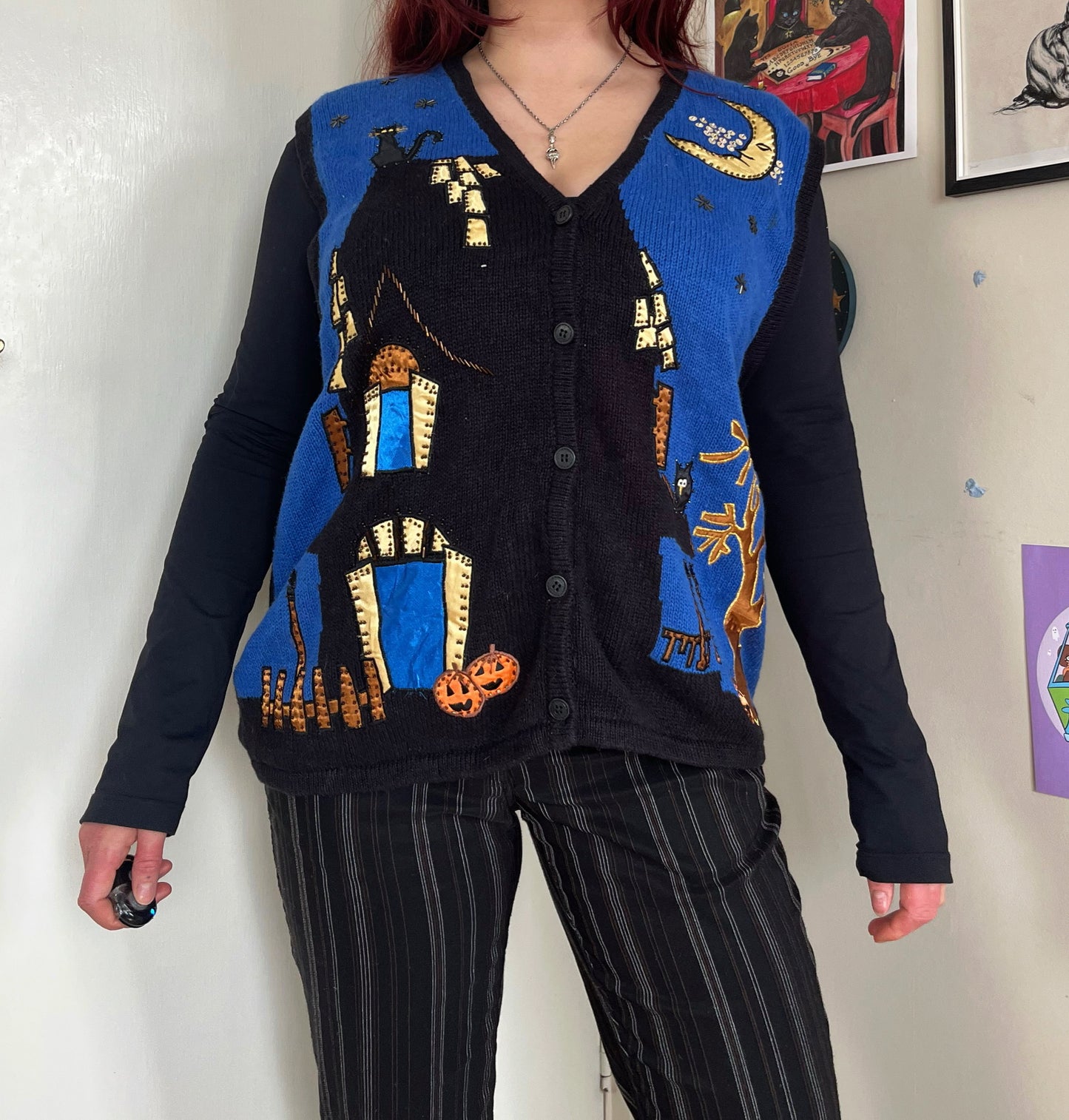 Haunted Mansion 1990s Halloween Sweater Vest L/XL