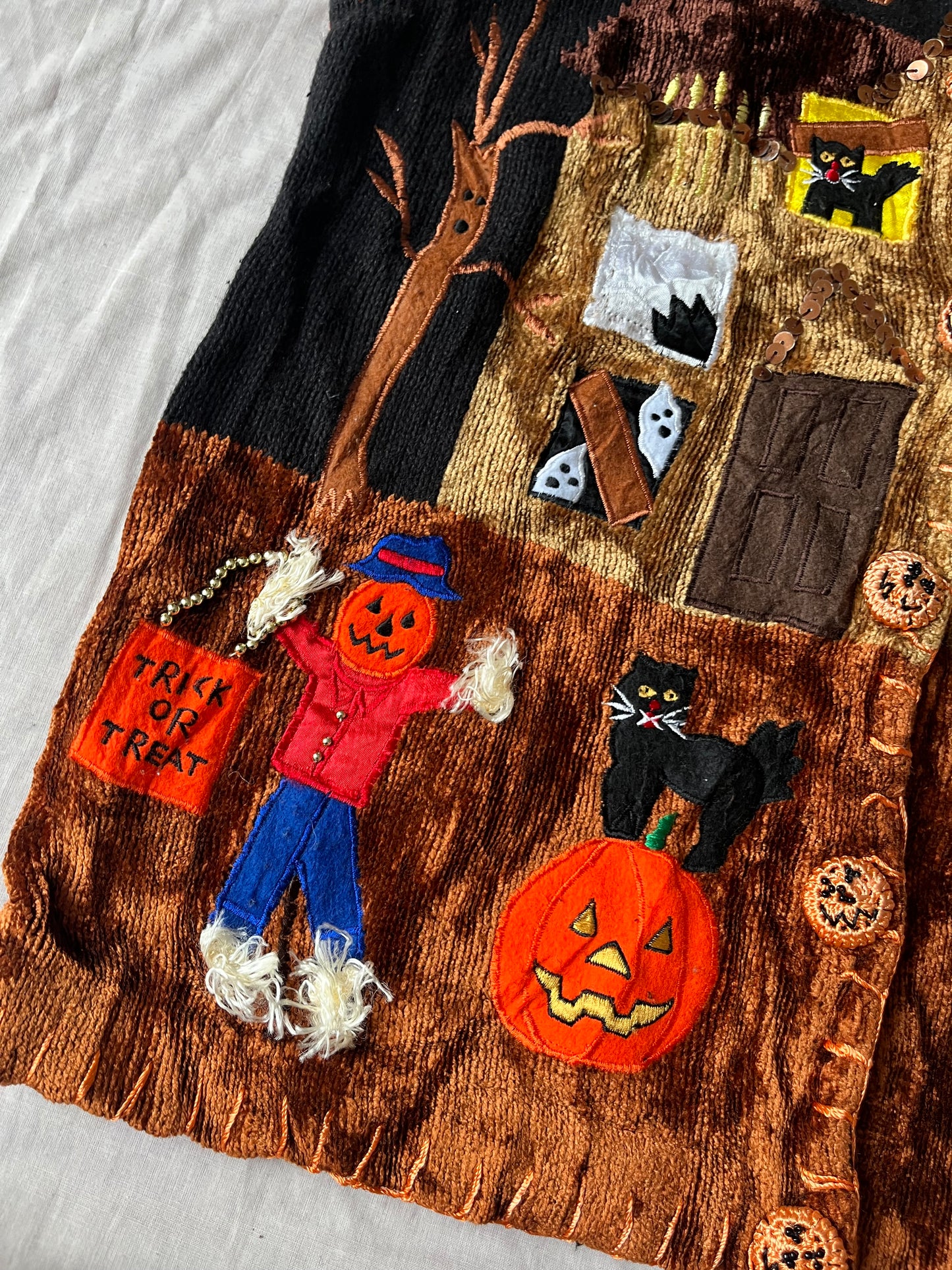 Haunted House 1990s Halloween Sweater Vest S-M