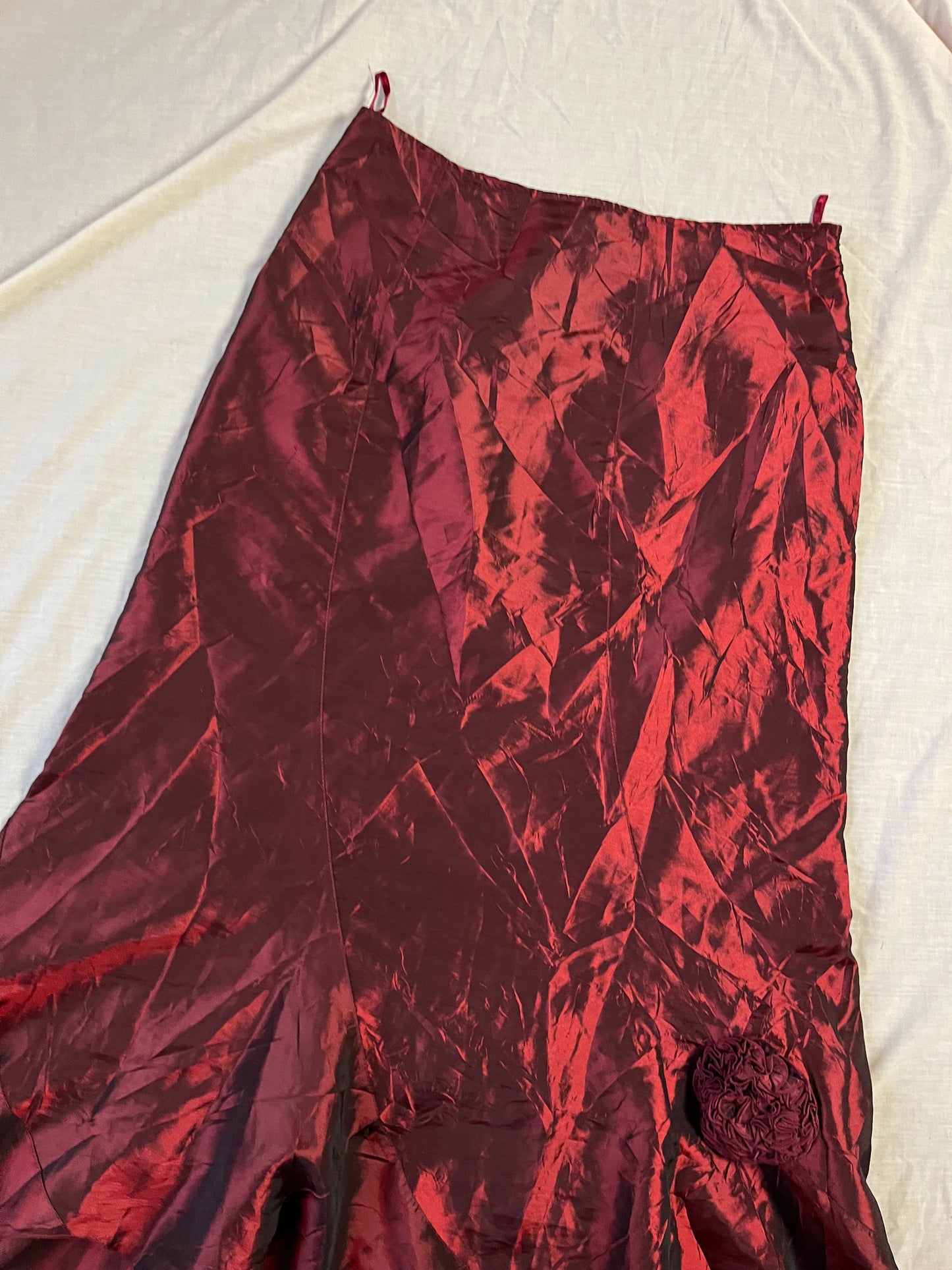 Red Satin Maxi Skirt UK 14