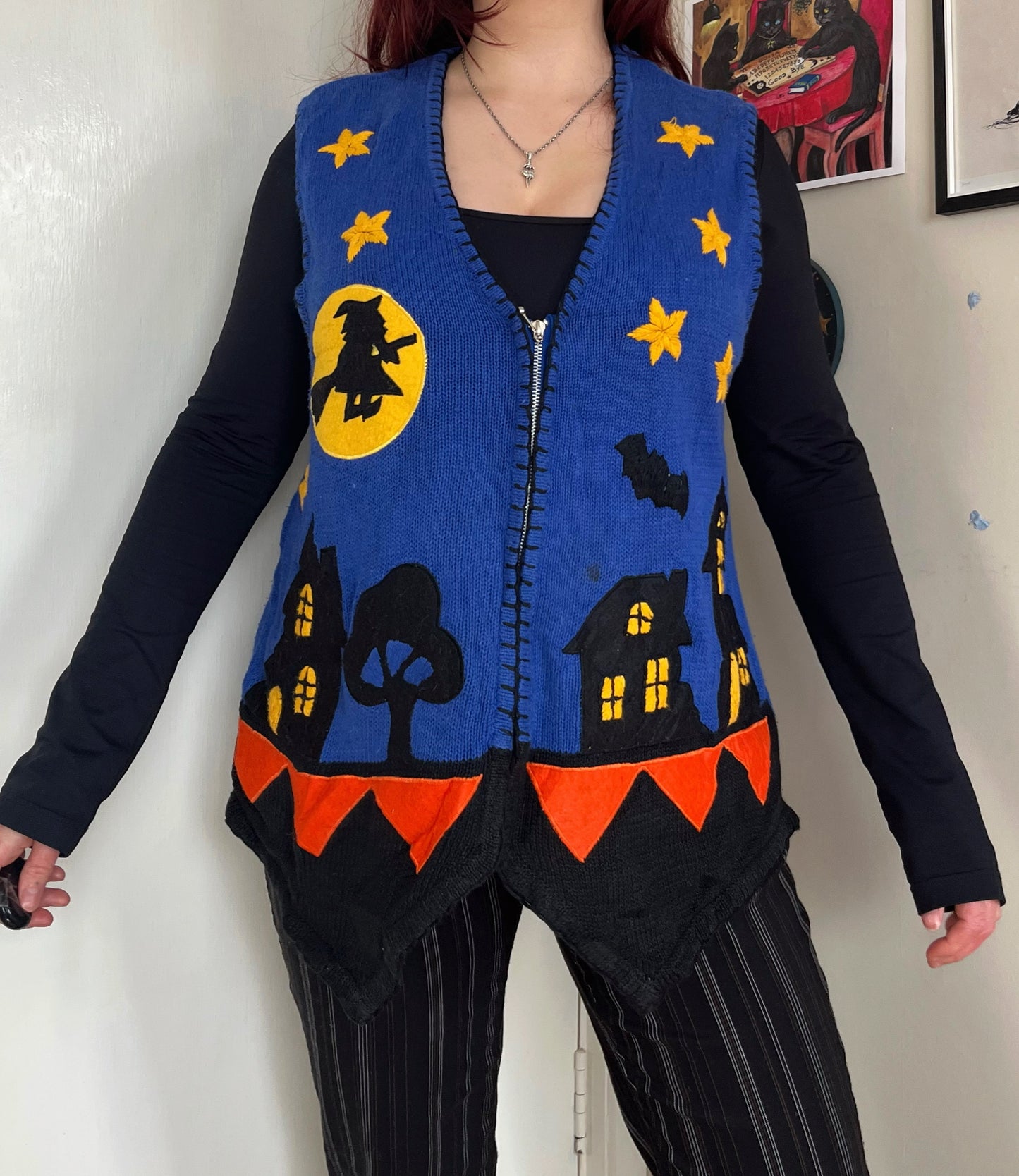 Season of The Witch 1990s Halloween Sweater Vest L