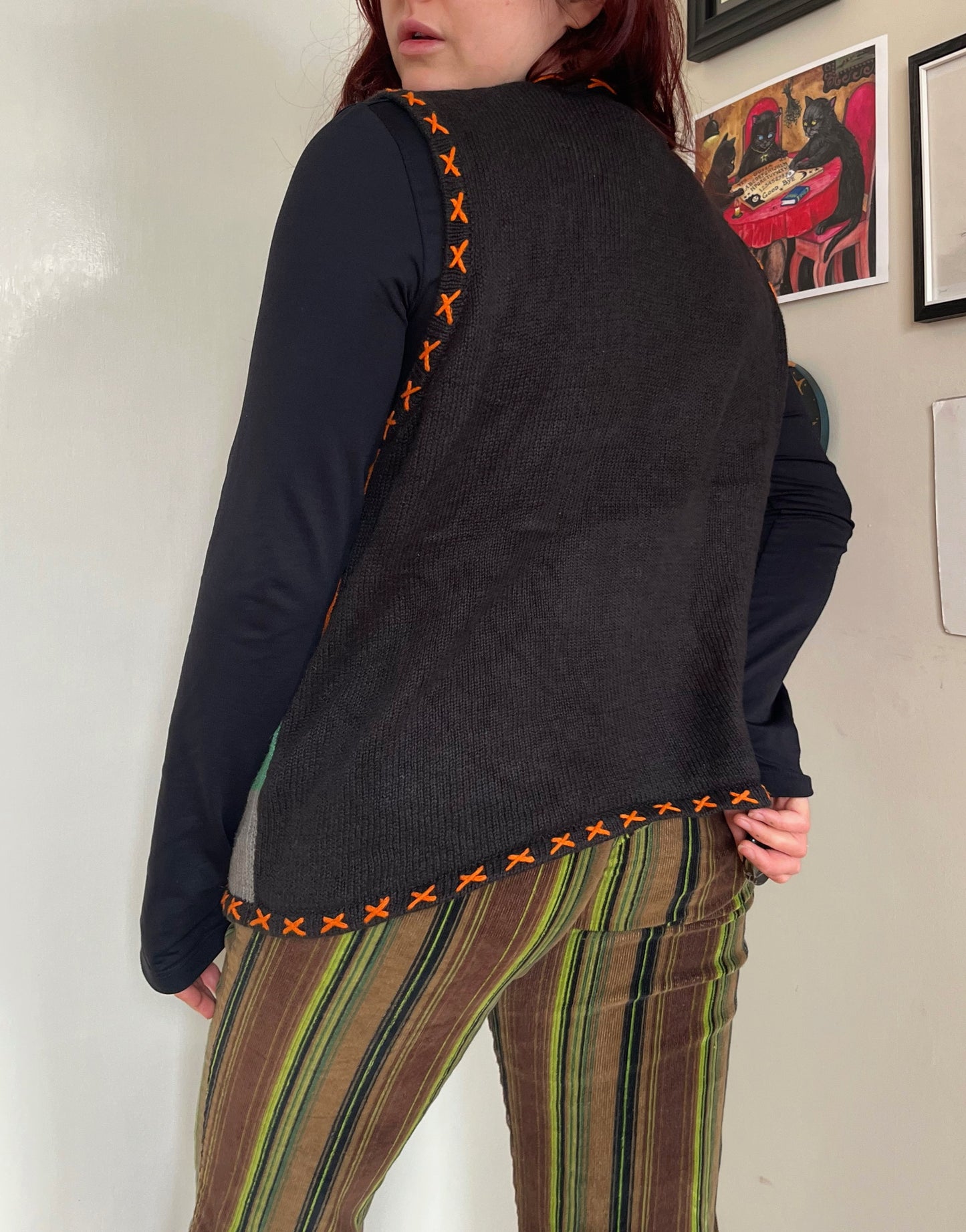 Ghost Town 1990s Halloween Sweater Vest L
