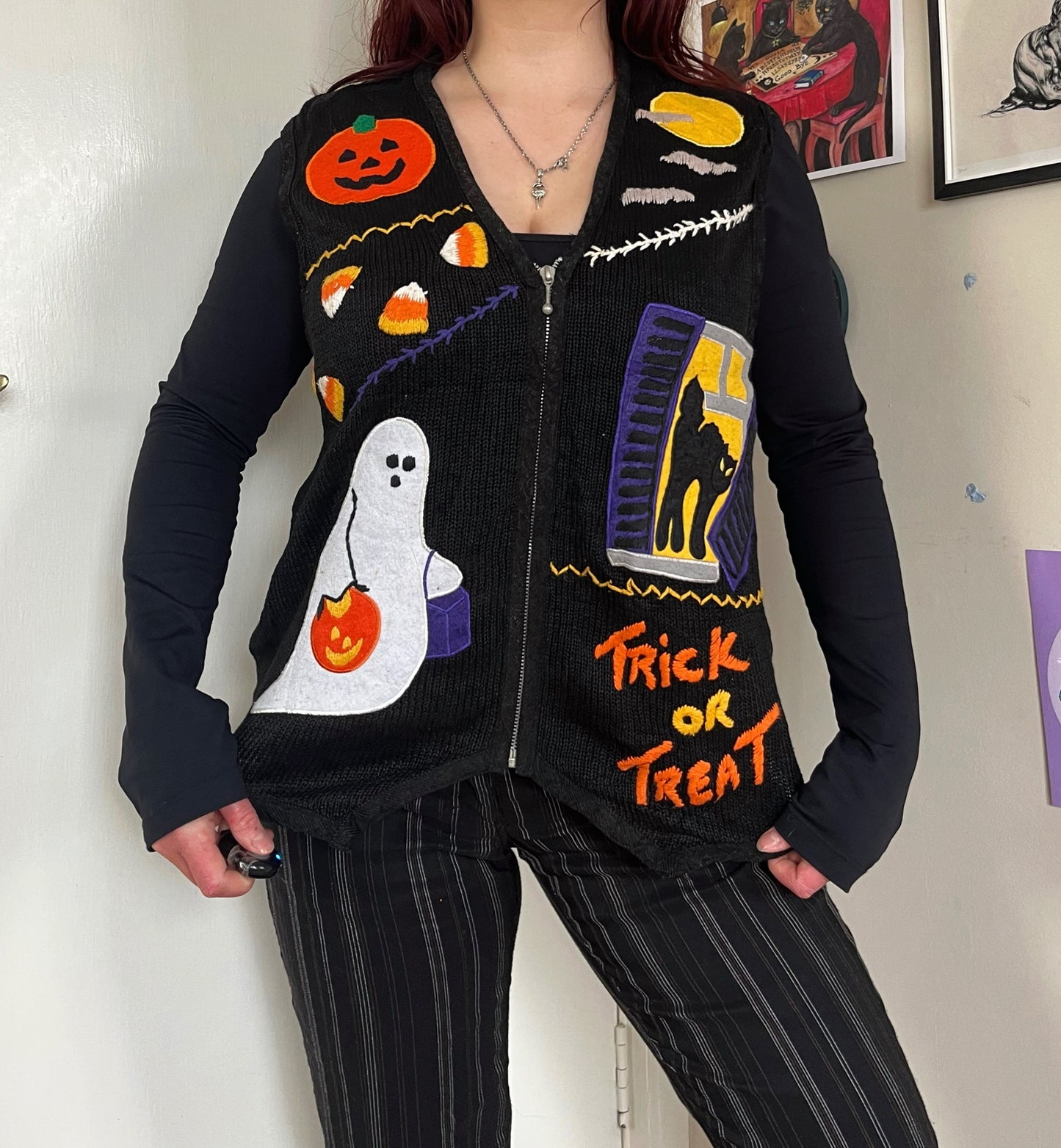 Seance 1990s Halloween Sweater Vest L