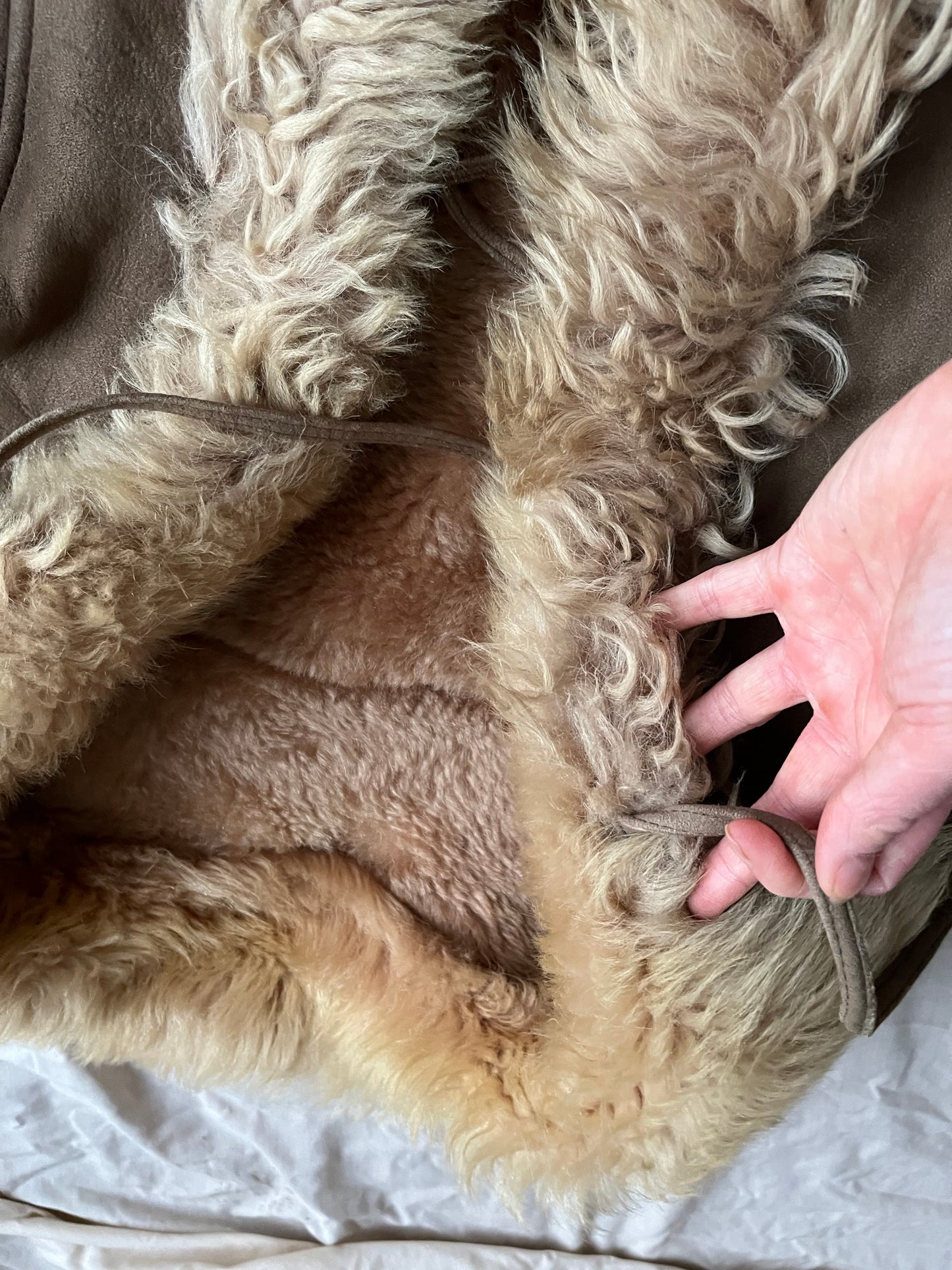 Tan Shearling Afghan Coat - Size M