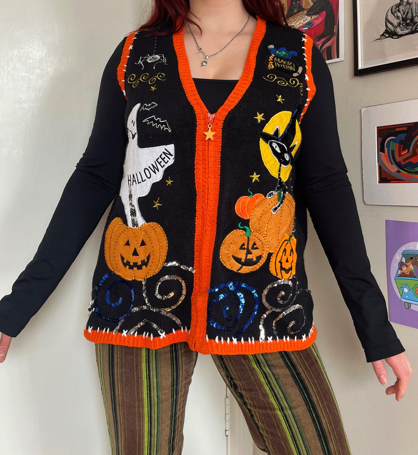Something Wicked 1990s Halloween Sweater Vest L