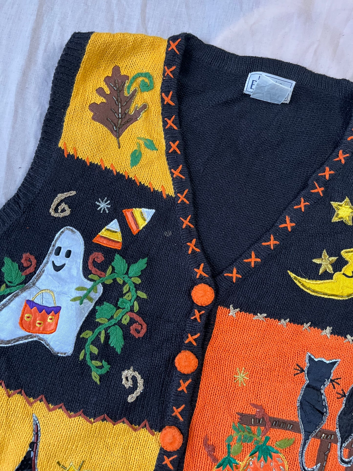 Ghost Town 1990s Halloween Sweater Vest L