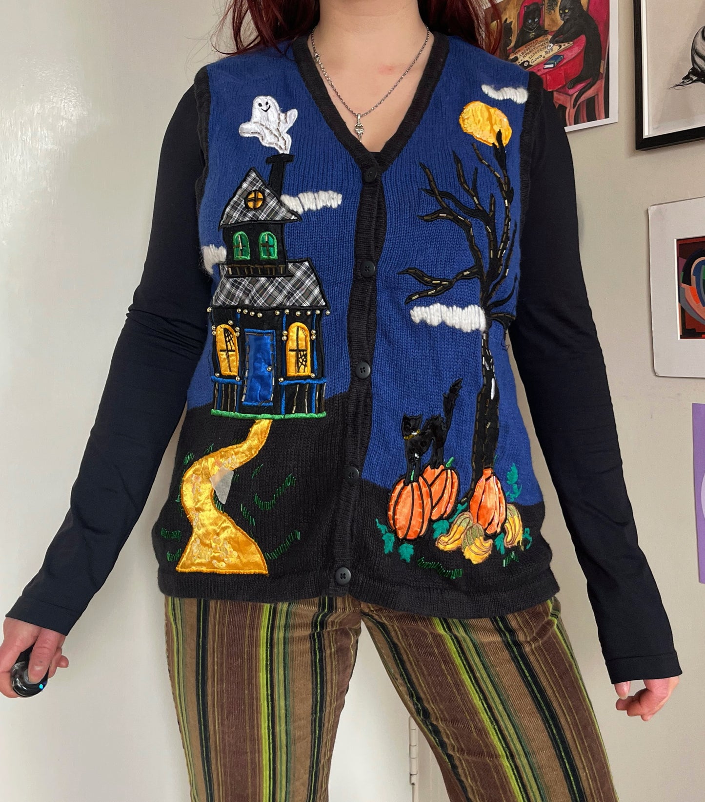 After Midnight 1990s Halloween Sweater Vest M