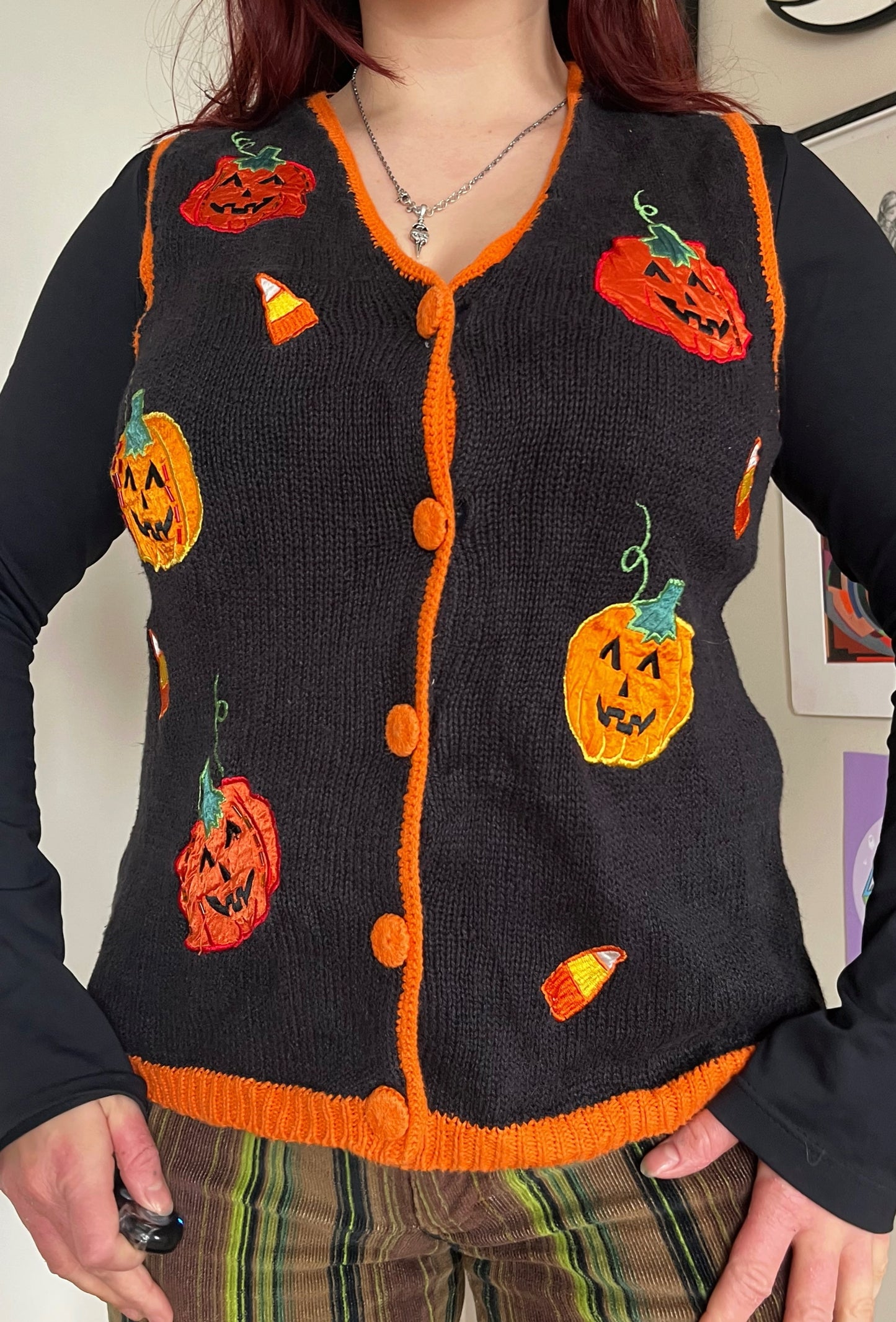 Pumpkin Spice 1990s Halloween Sweater Vest S/M