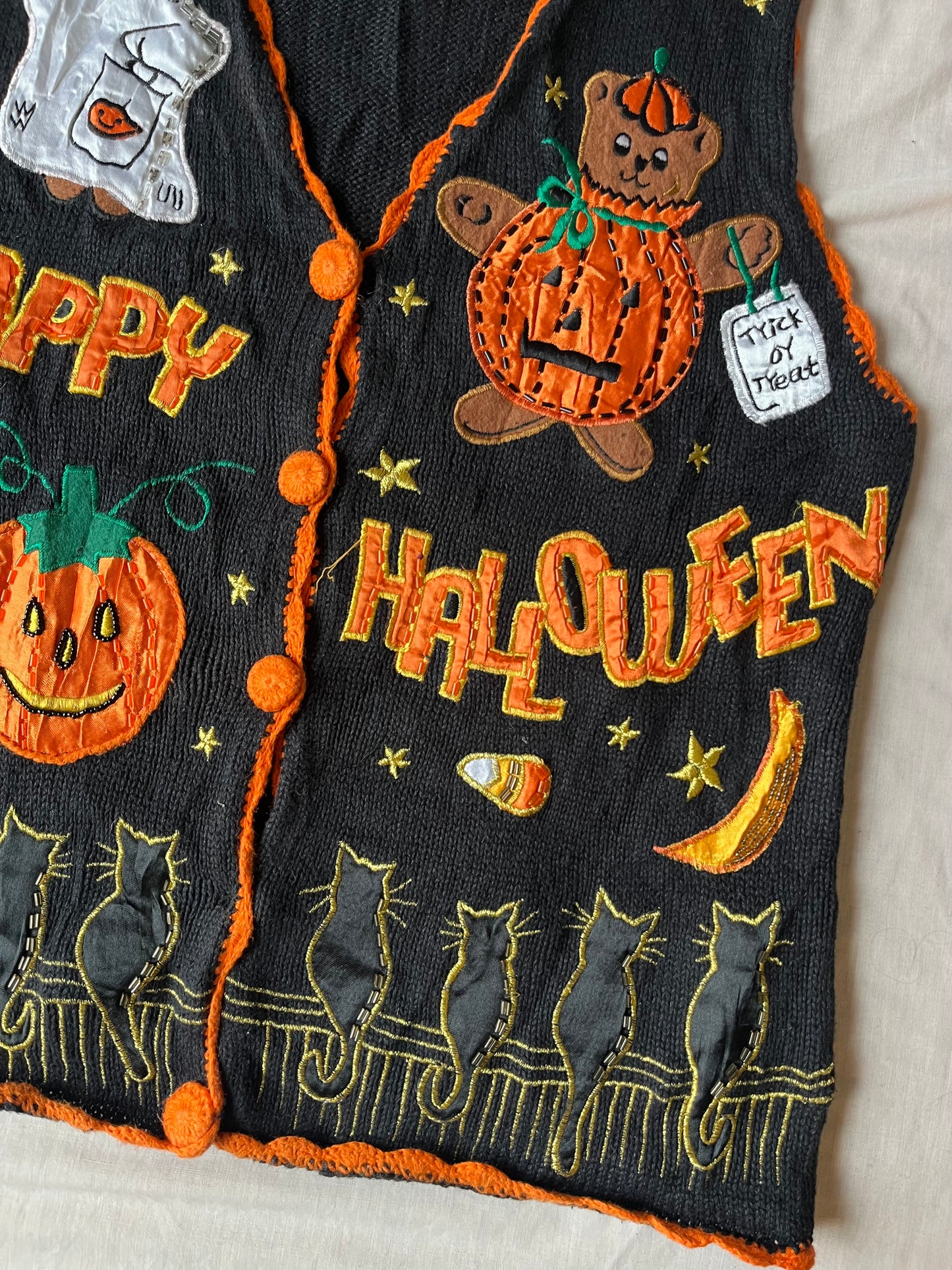 Happy Halloween 1990s Halloween Sweater Vest S