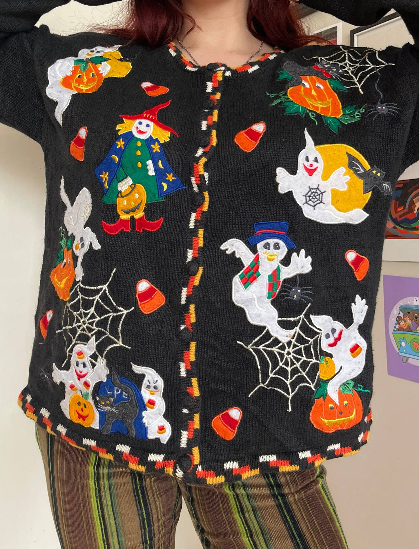 Halloween Hauntings 1990s Halloween Cardigan L
