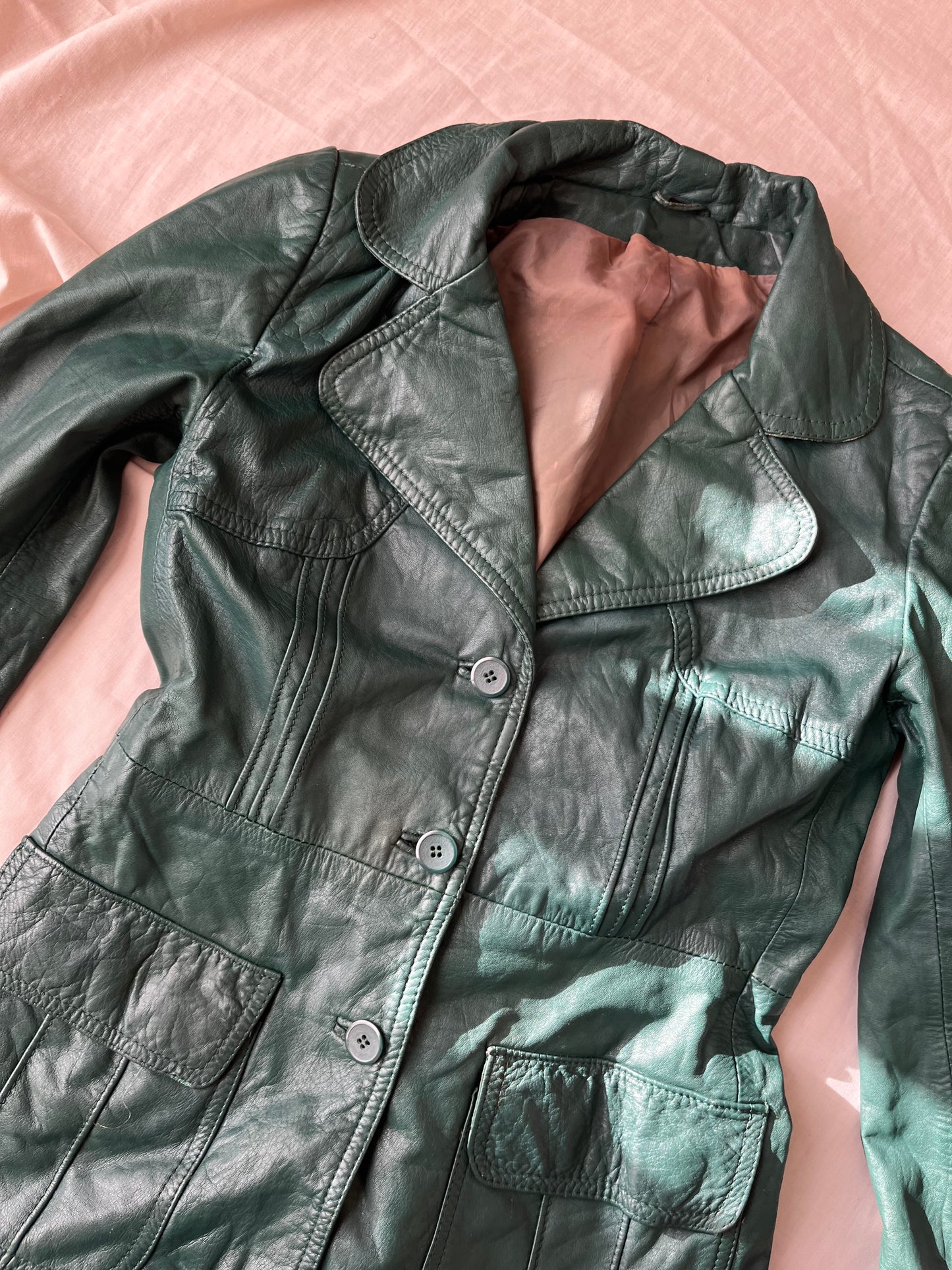 Green Leather Jacket - Size S
