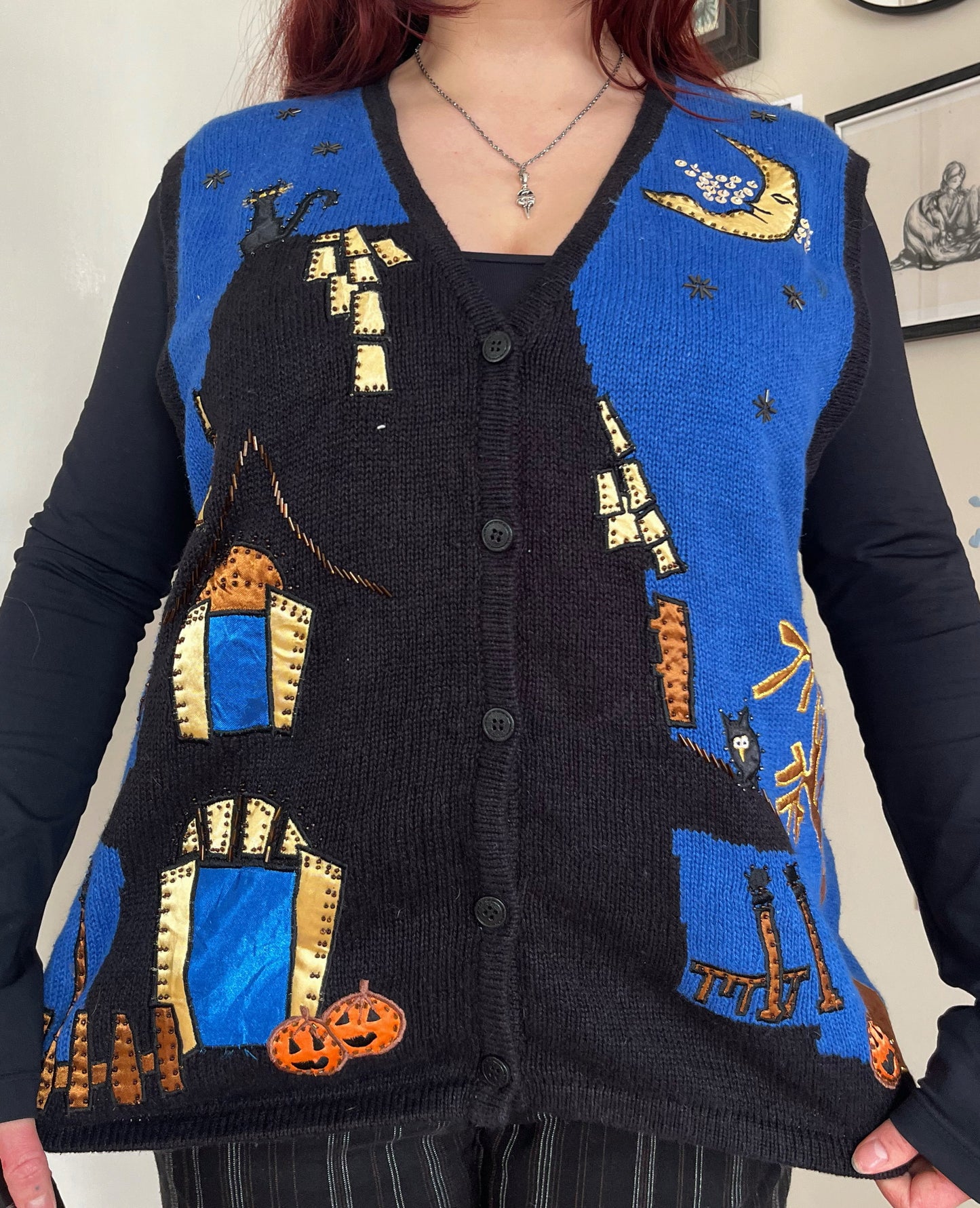 Haunted Mansion 1990s Halloween Sweater Vest L/XL