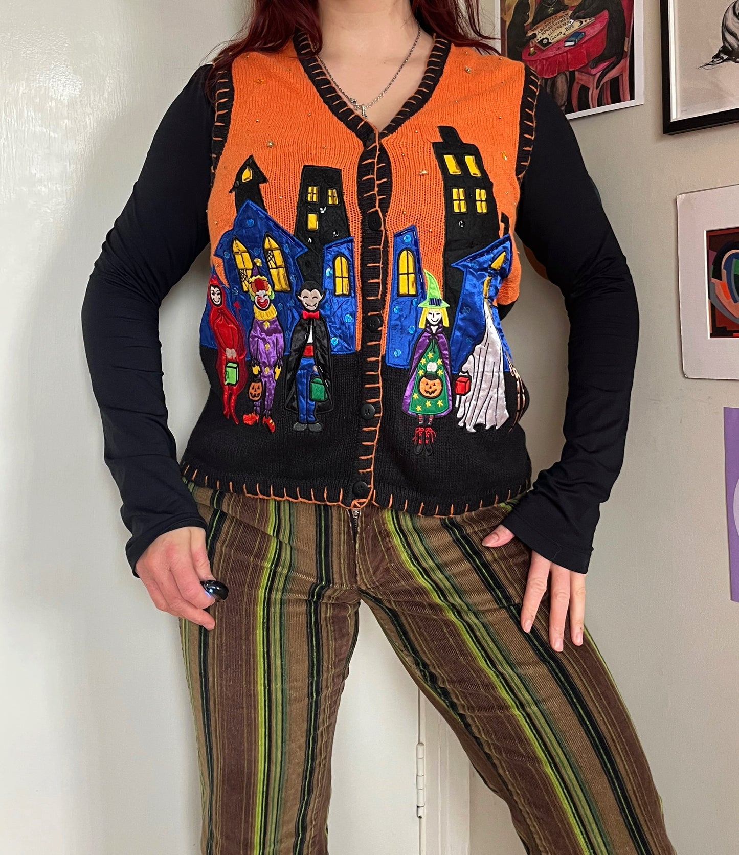 Halloween Town 1990s Halloween Sweater Vest M