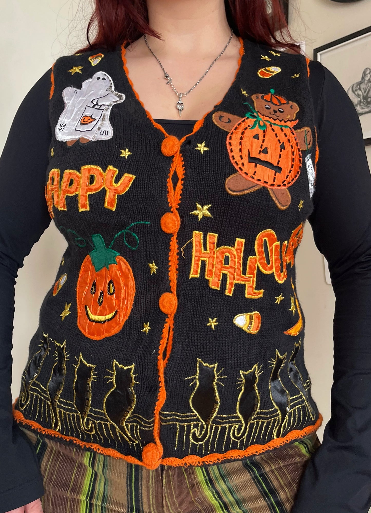 Happy Halloween 1990s Halloween Sweater Vest S