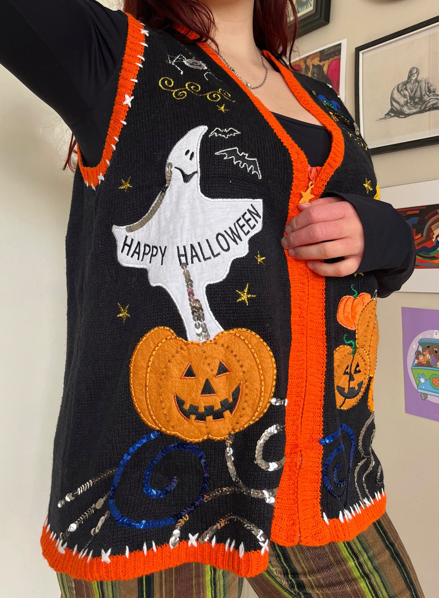 Something Wicked 1990s Halloween Sweater Vest L