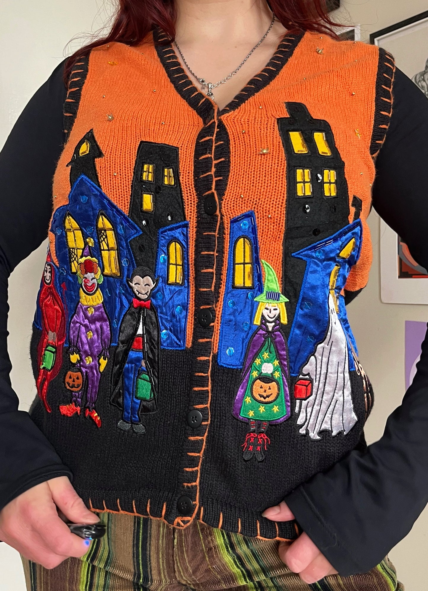 Halloween Town 1990s Halloween Sweater Vest M
