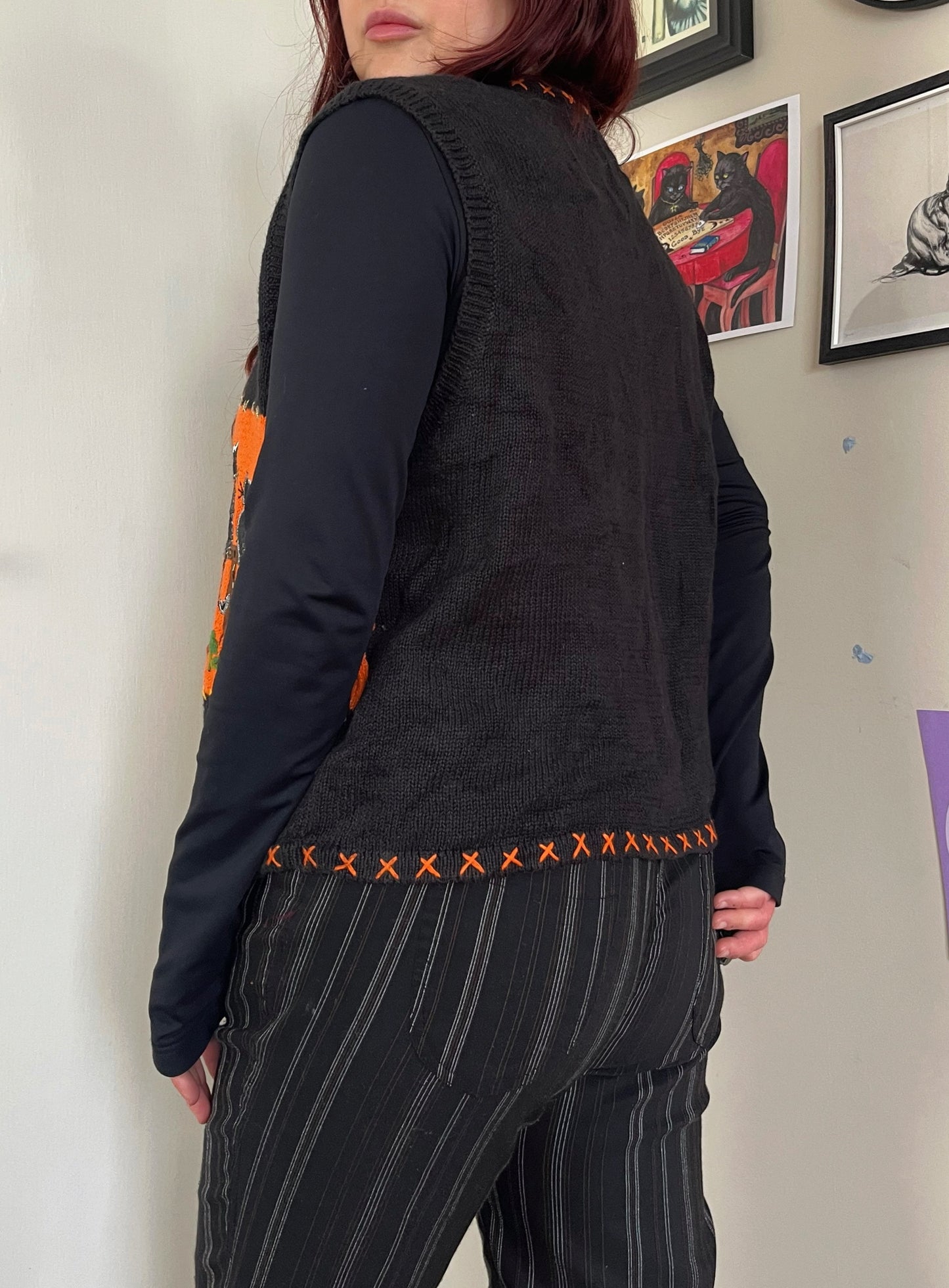 Ghost Town 1990s Halloween Sweater Vest L