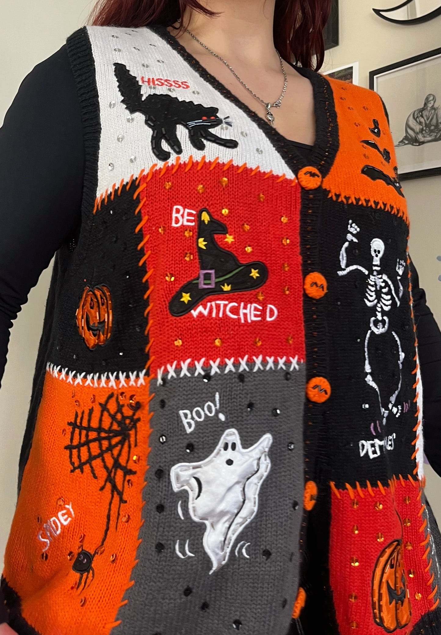 Grimoire 1990s Halloween Sweater Vest XL