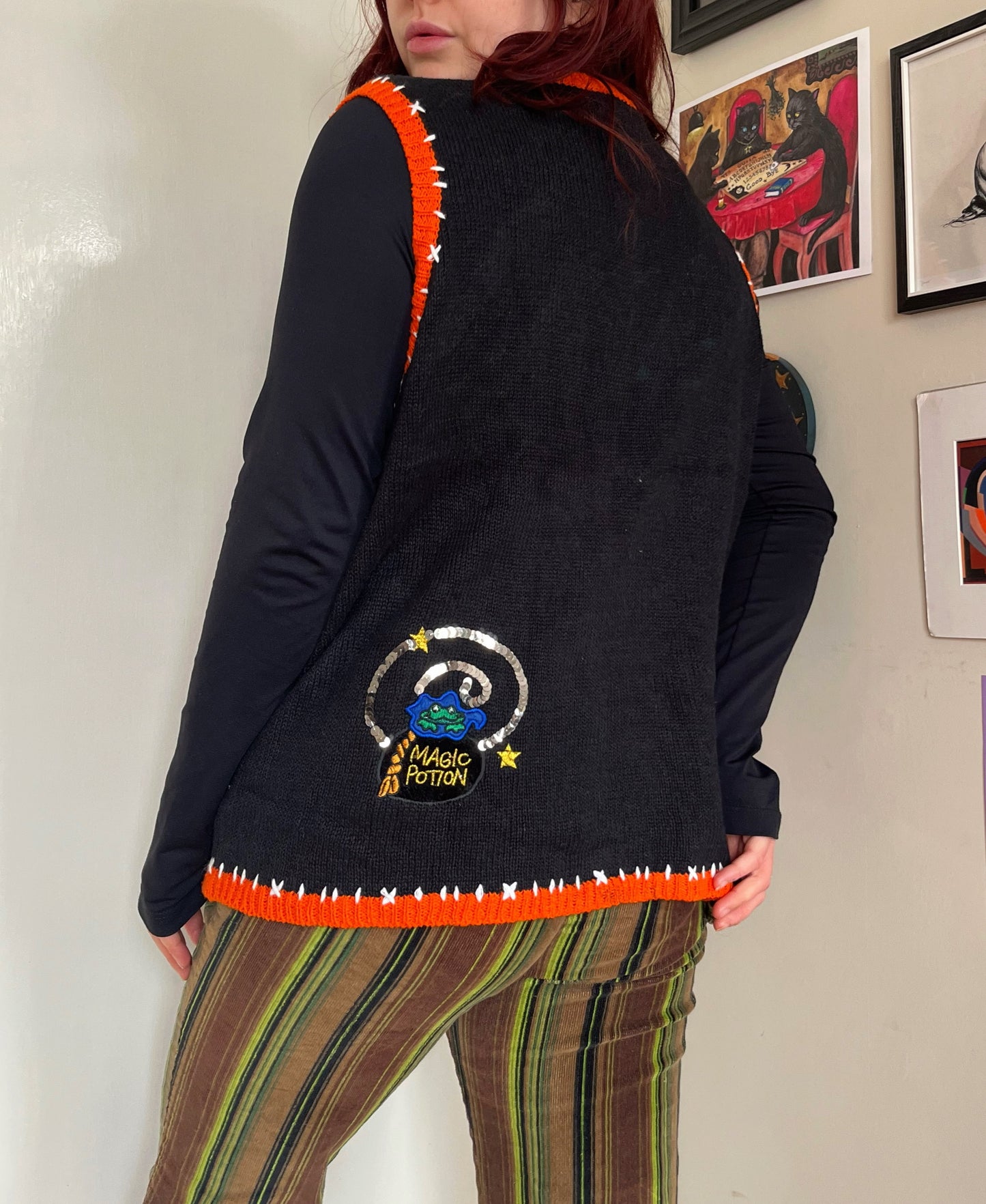 Something Wicked 1990s Halloween Sweater Vest L