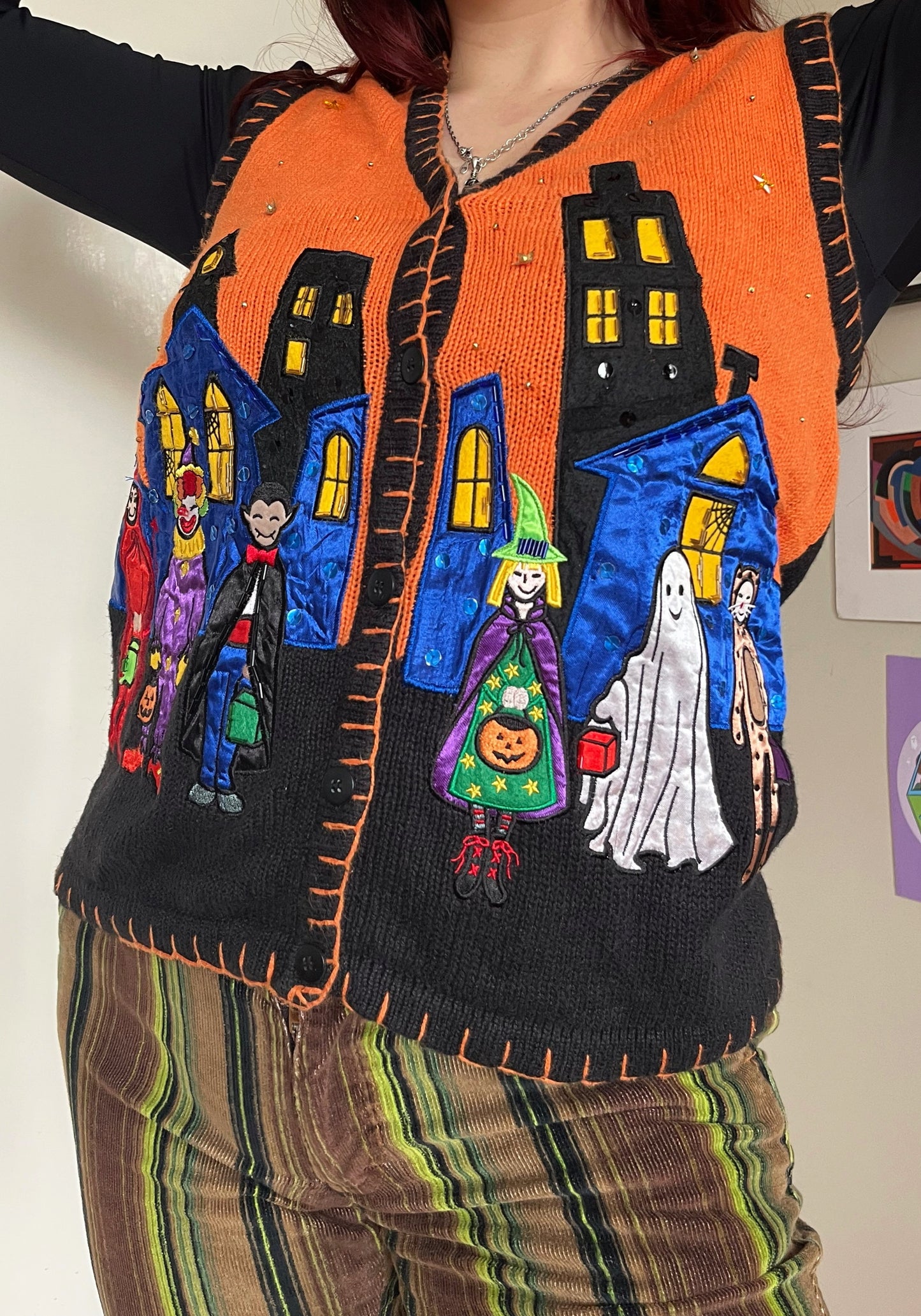 Halloween Town 1990s Halloween Sweater Vest M