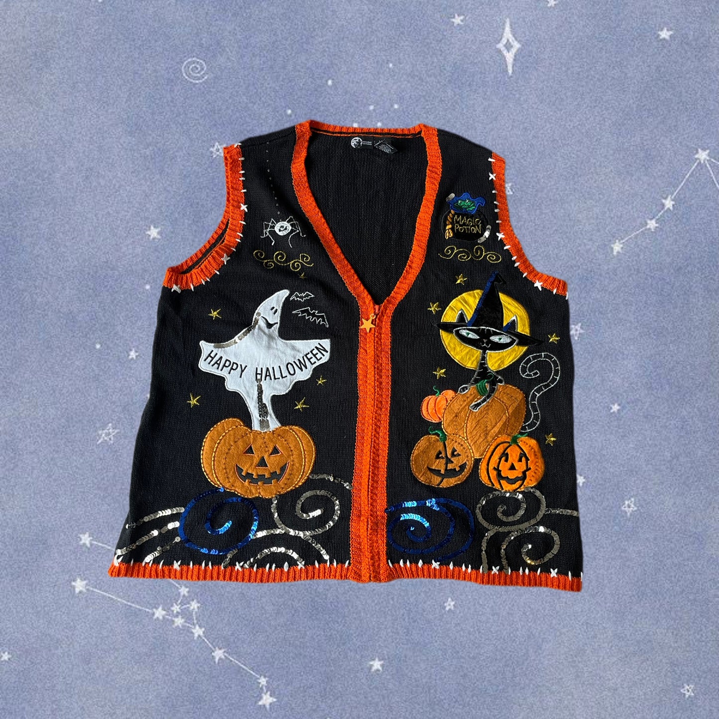 Something Wicked 1990s Halloween Sweater Vest L