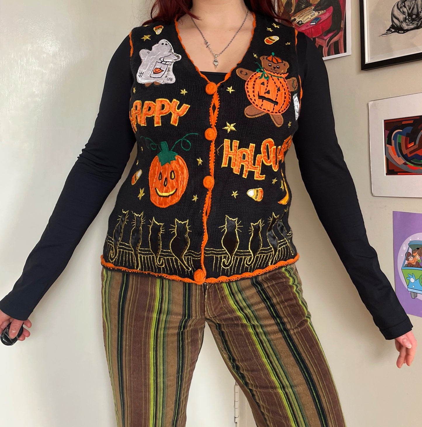Happy Halloween 1990s Halloween Sweater Vest S