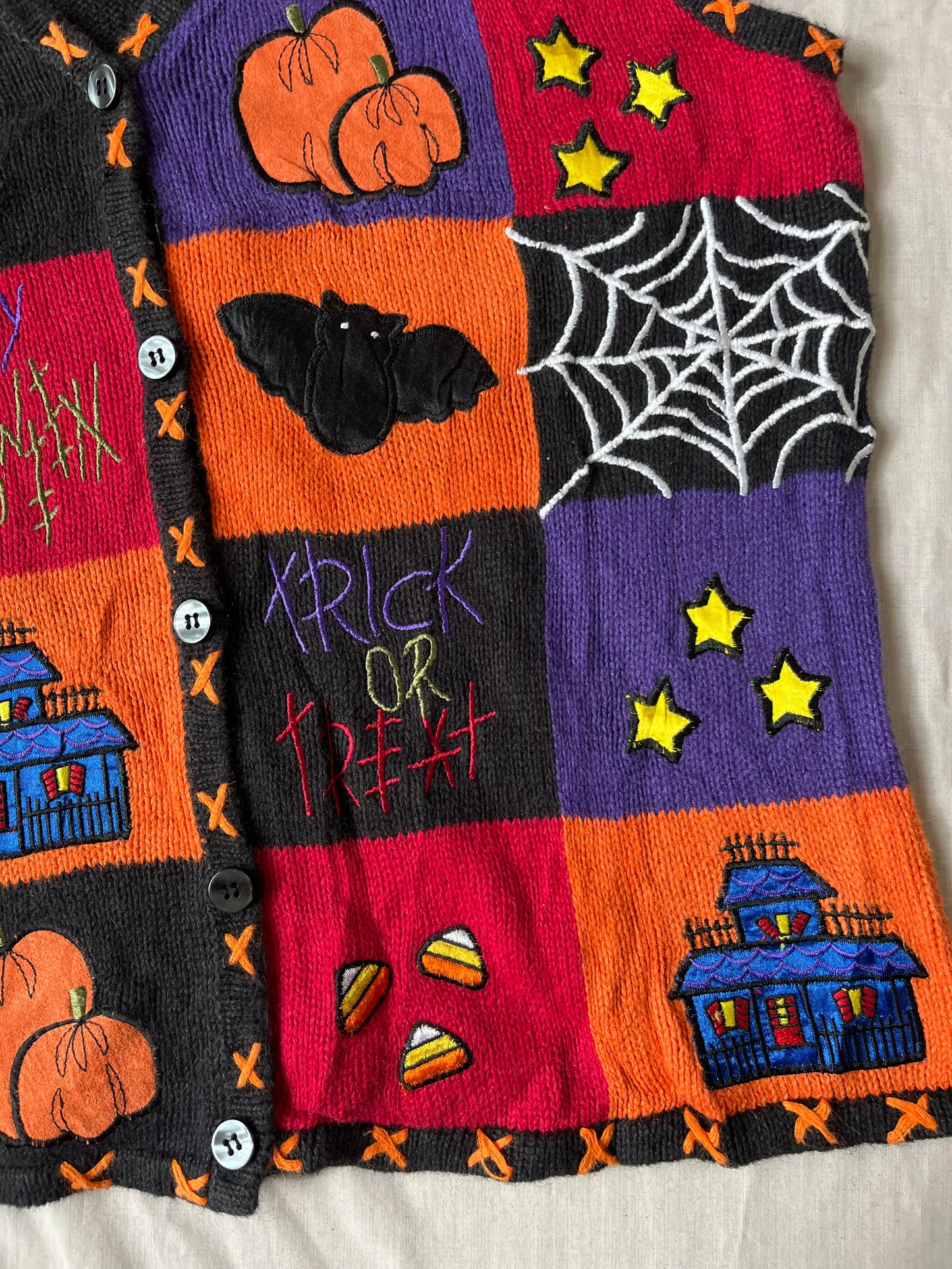 Toil and Trouble 1990s Halloween Sweater Vest M/L