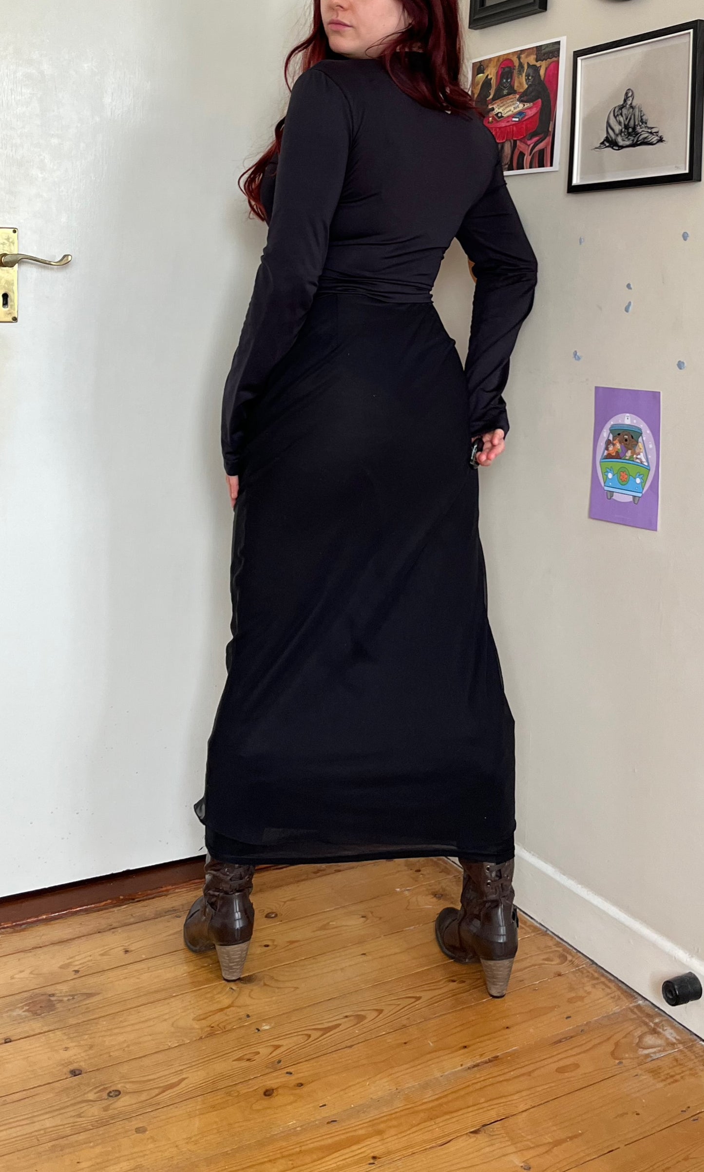 Black Mesh Maxi Skirt UK 8-10