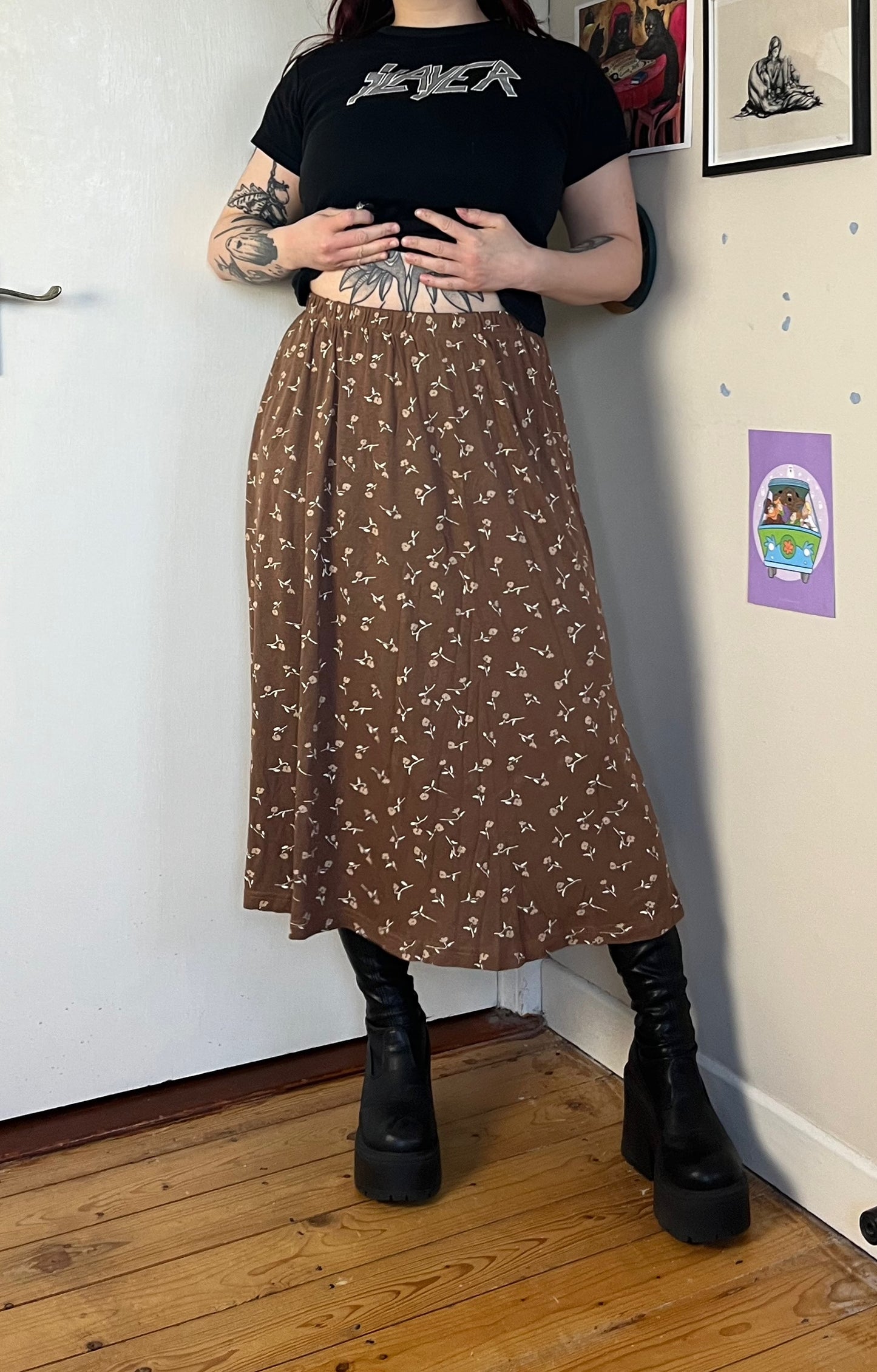 Brown Floral Skirt UK 12-14
