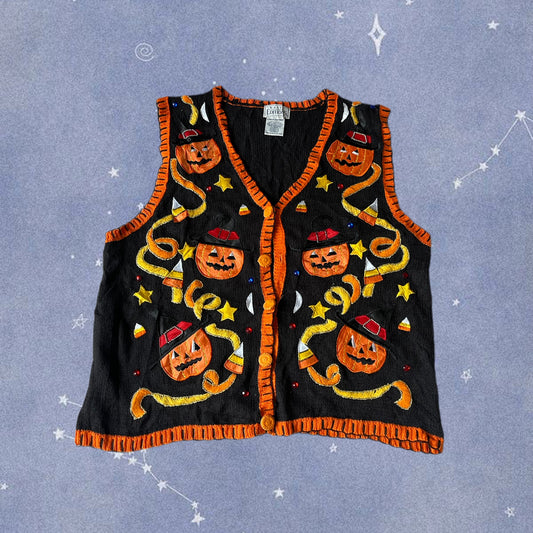 All Hallows 1990s Halloween Sweater Vest L