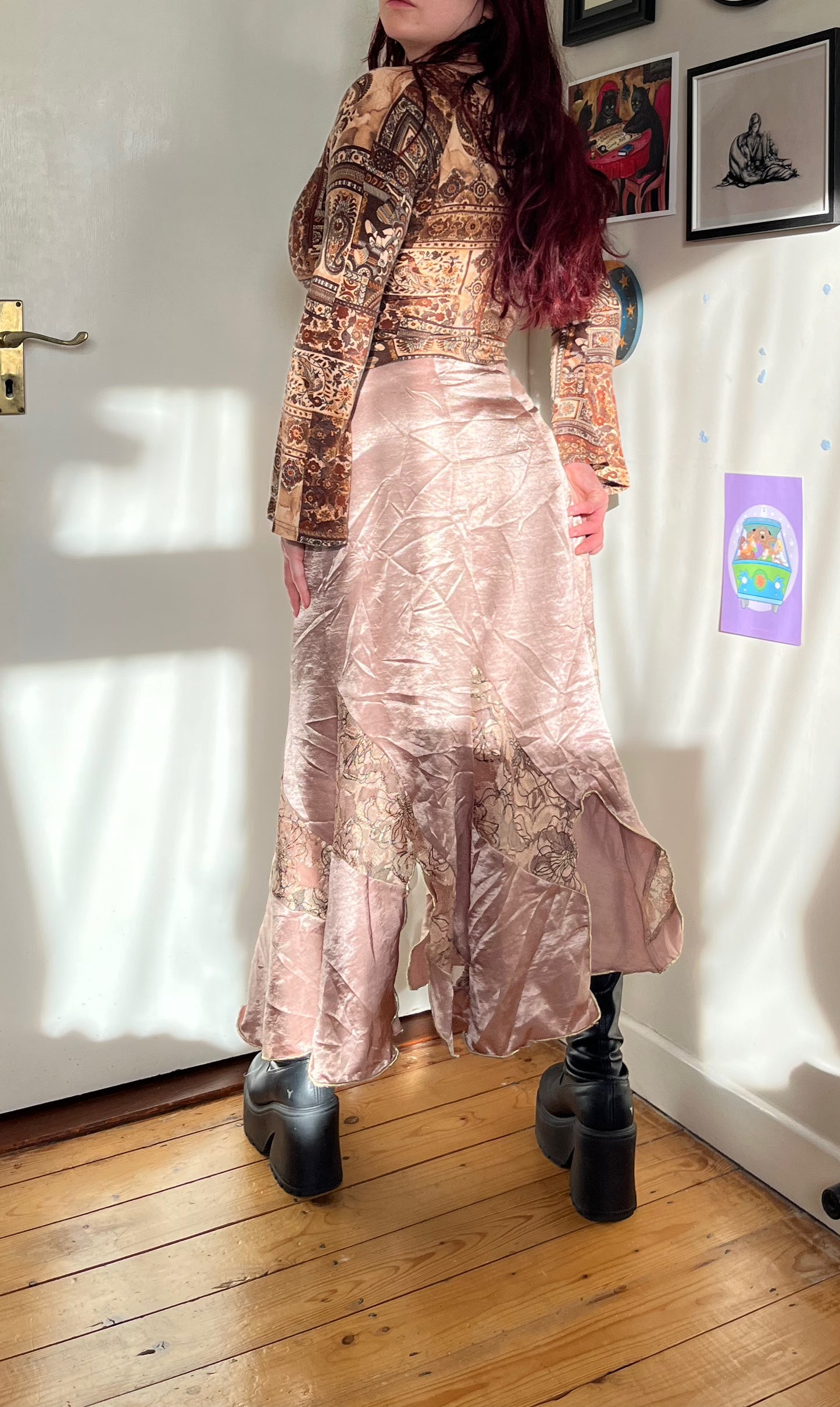 Gold Satin Maxi Skirt - UK 12