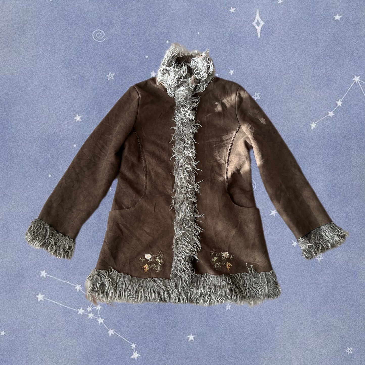 Brown Embroidered Afghan Coat - Size S/M