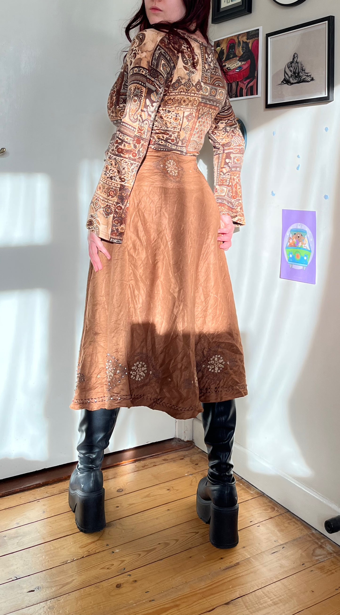 Beaded Brown Skirt - UK 14
