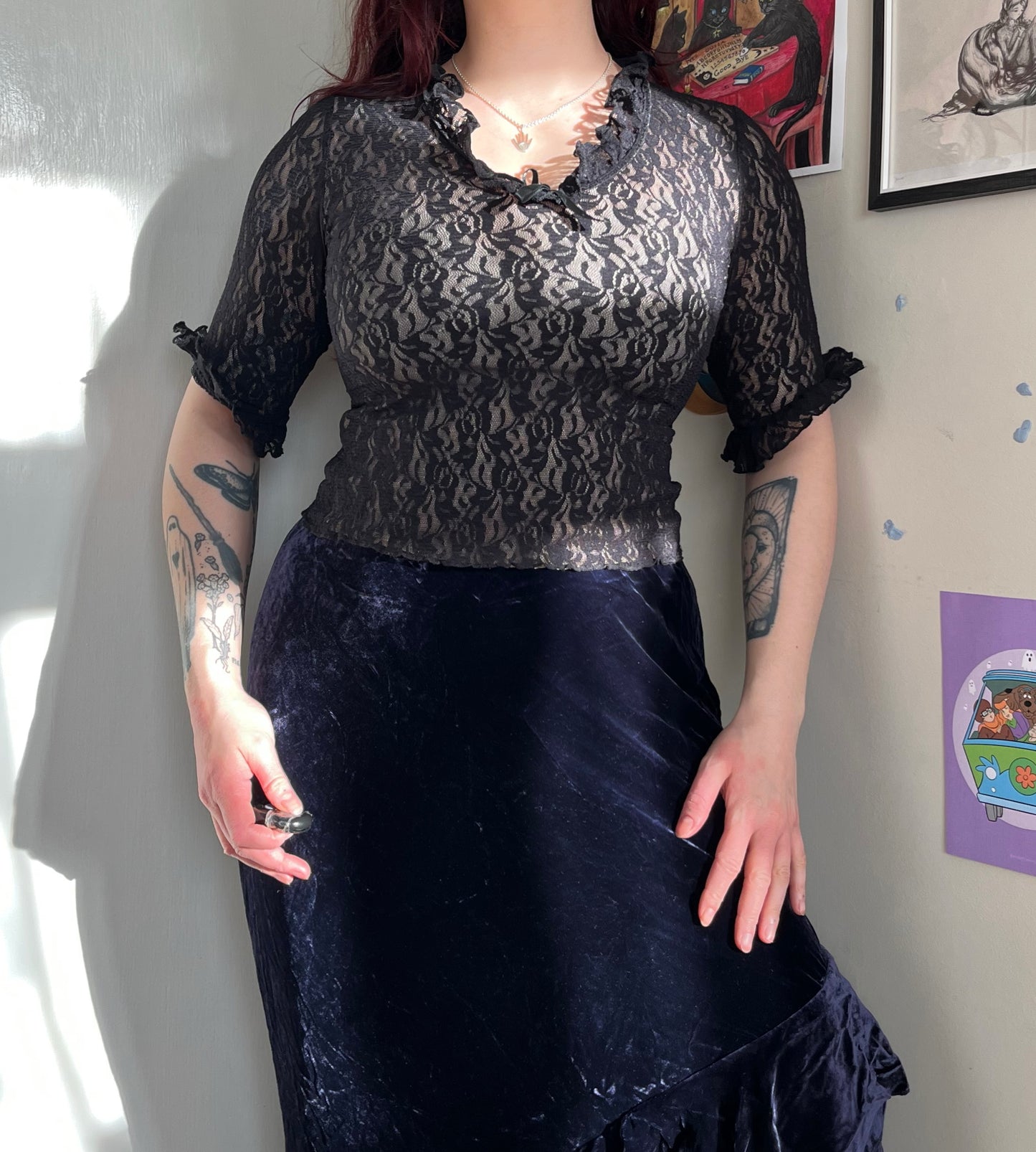 Black Lace Top - UK 8-10