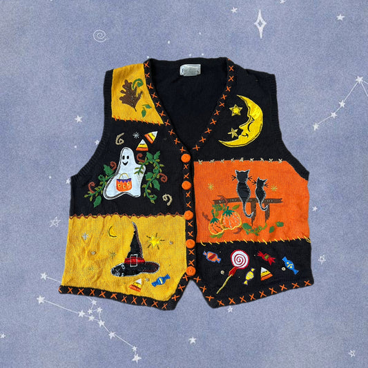 Ghost Town 1990s Halloween Sweater Vest L