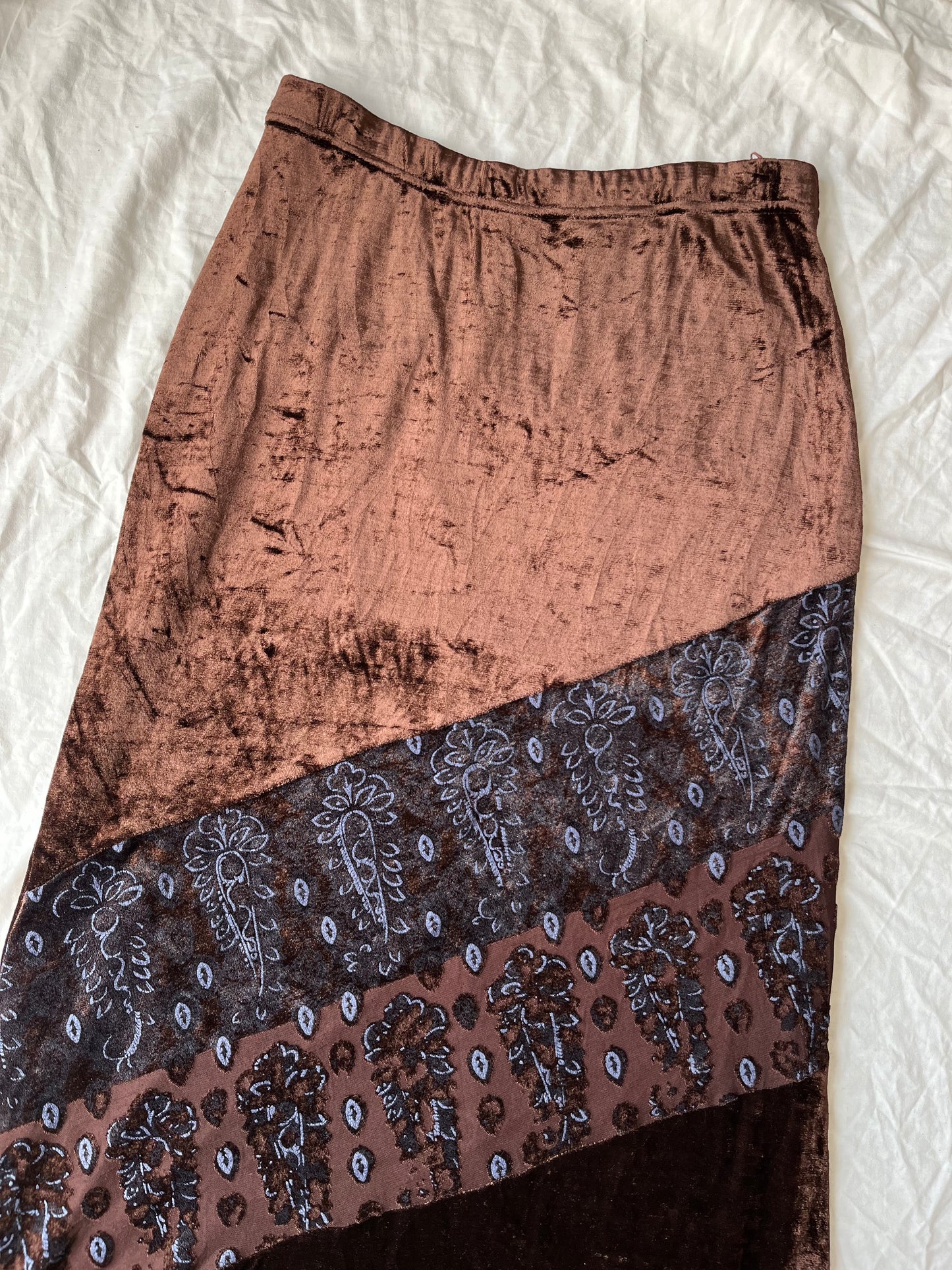 Brown Floral Velvet Skirt UK 10-12
