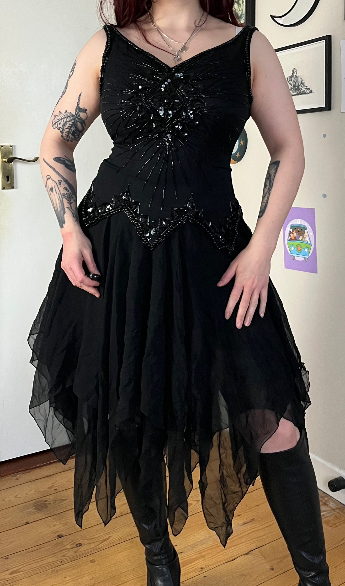 Black Beaded Dress UK 12