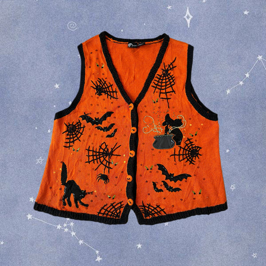 Cobwebs 1990s Halloween Sweater Vest L/XL