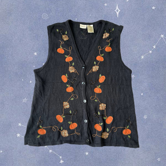 Pumpkin Spice 1990s Halloween Sweater Vest M/L