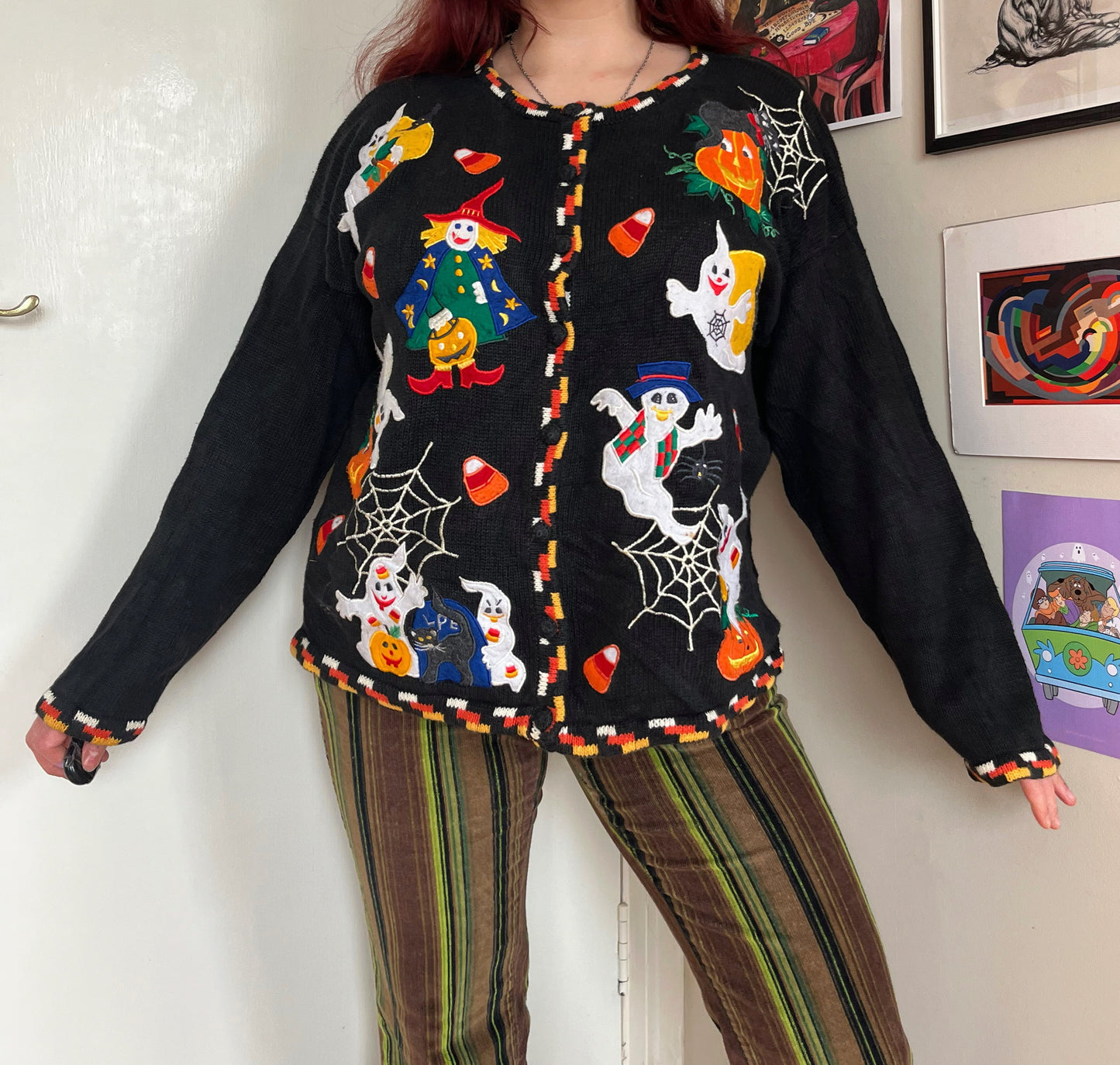 Halloween Hauntings 1990s Halloween Cardigan L