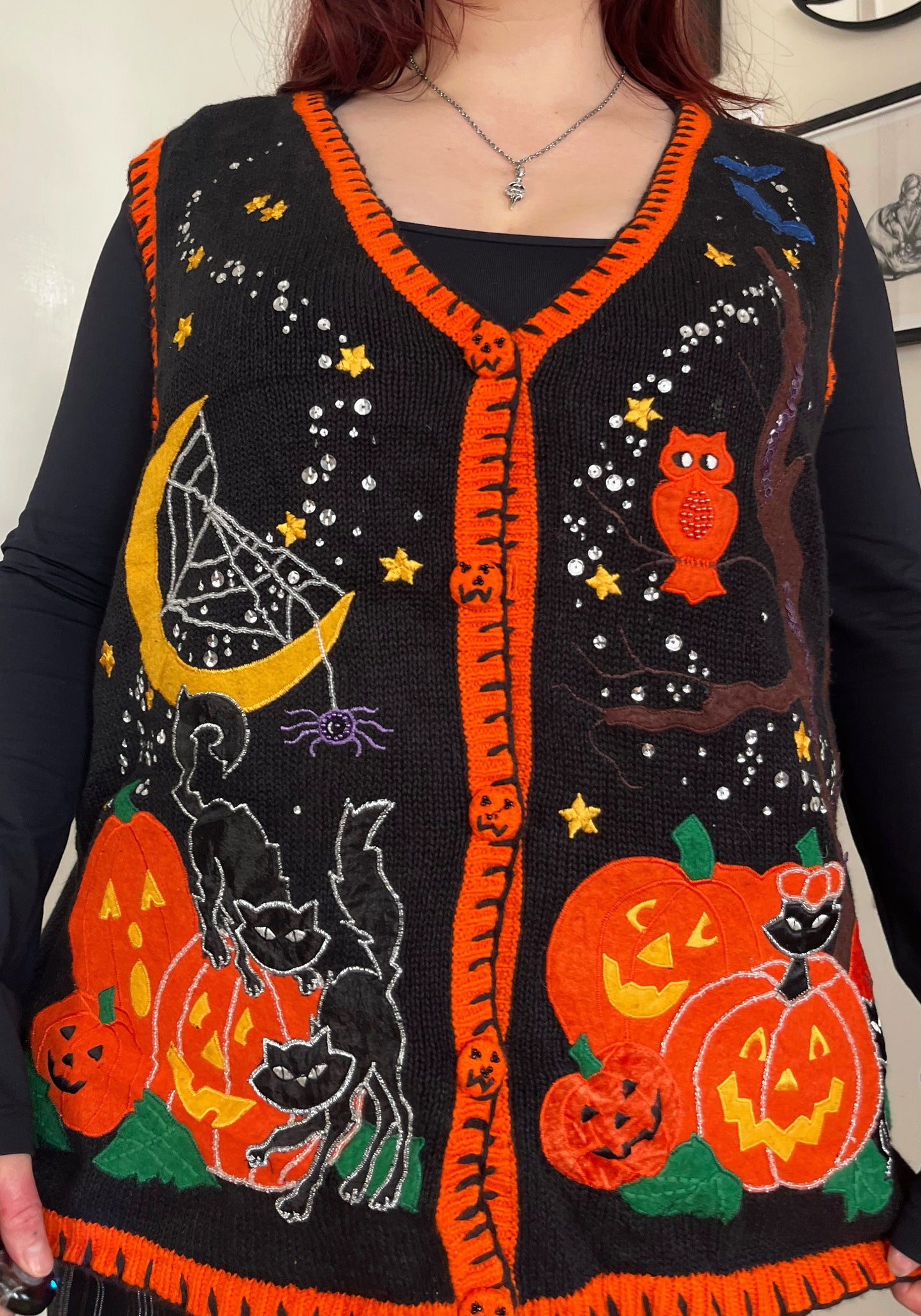 Pumpkin Patch 1990s Halloween Sweater Vest XL/2X