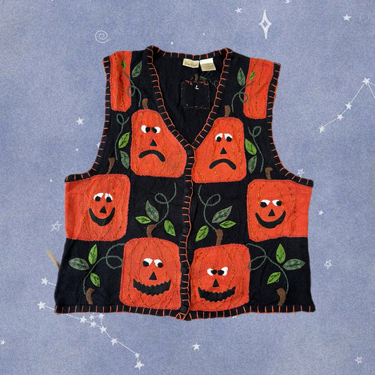 Jack O' Lantern 1990s Halloween Sweater Vest XL