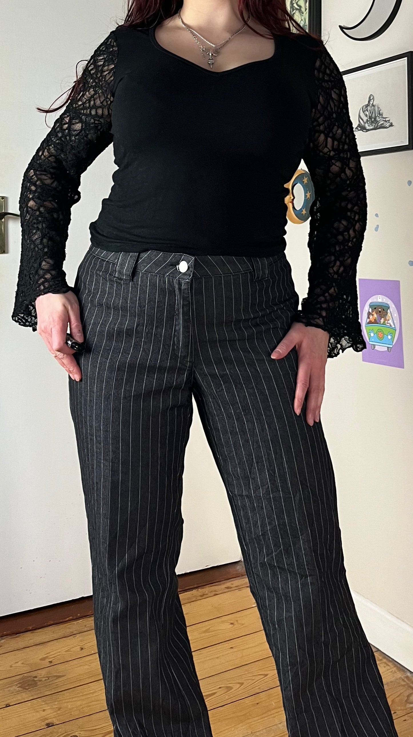 Grey Striped Jeans UK 12